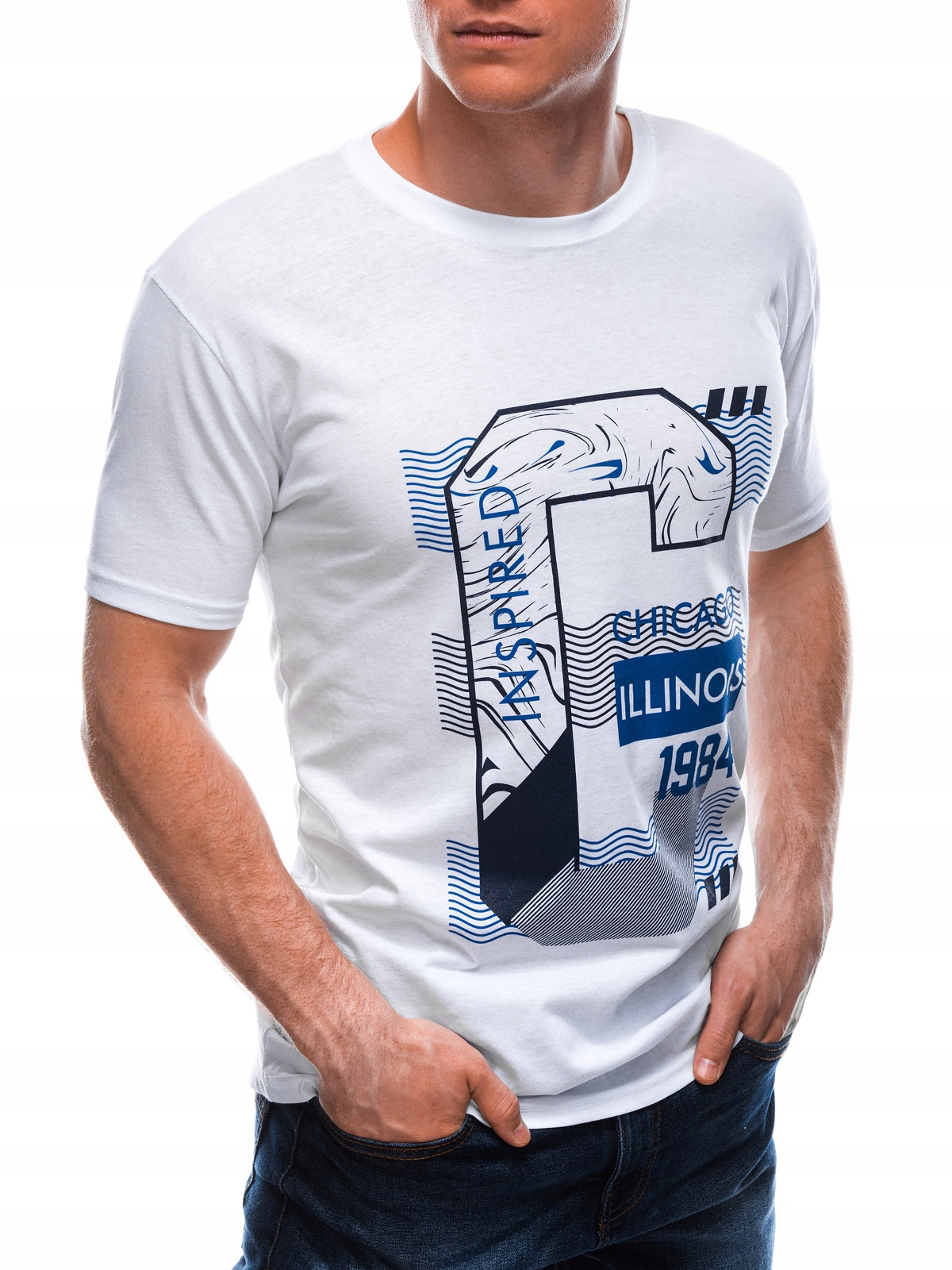 

T-shirt męski z nadrukiem 1677S biały XL