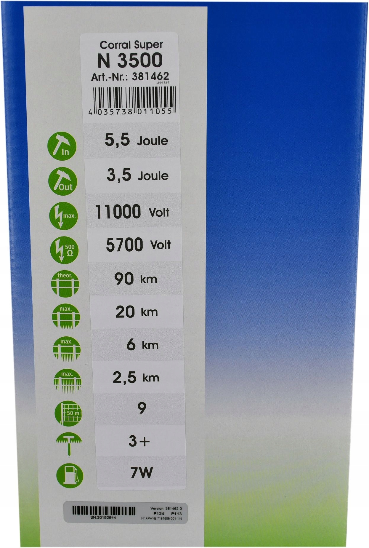 PASTUCH ELEKTRYCZNY ELEKTRYZATOR SIECIOWY 230V CORRAL N3500 5,5J Maksymalna długość ogrodzenia 80 km