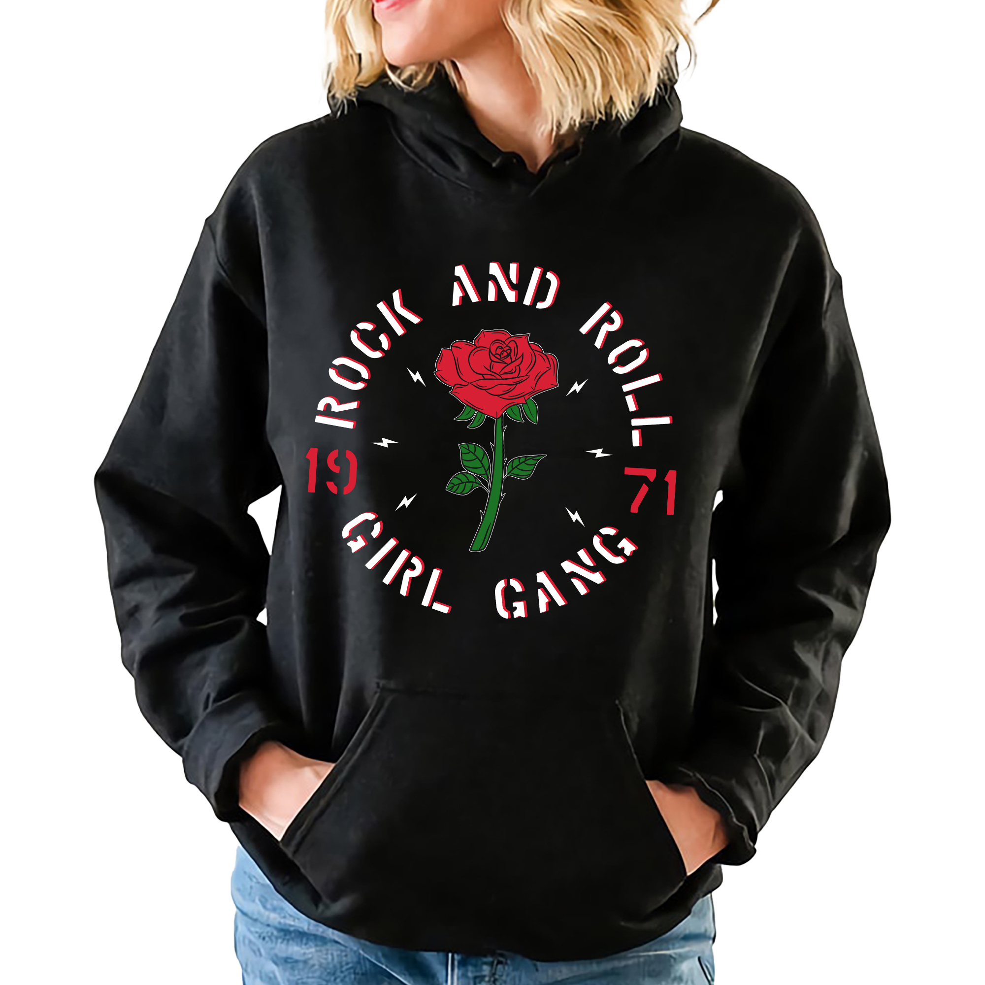 Bluza Z Kapturem Damska Czarna Rock And Roll Modna Streetwear Roz S