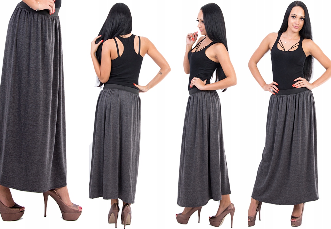 D07 DŁUGA SPÓDNICA NA GUMIE KOLORY GRAFITOWA r. 38 Marka Genesy