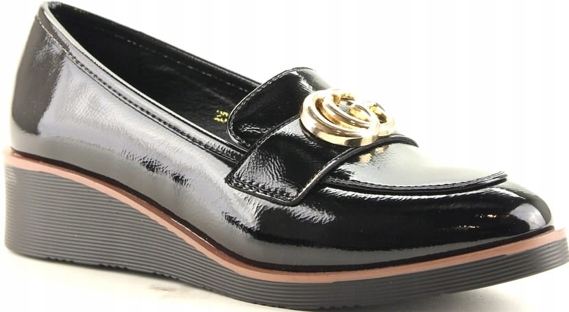 Dámské Polobotky Mokasíny Na Klínku, Černé, Lak 37