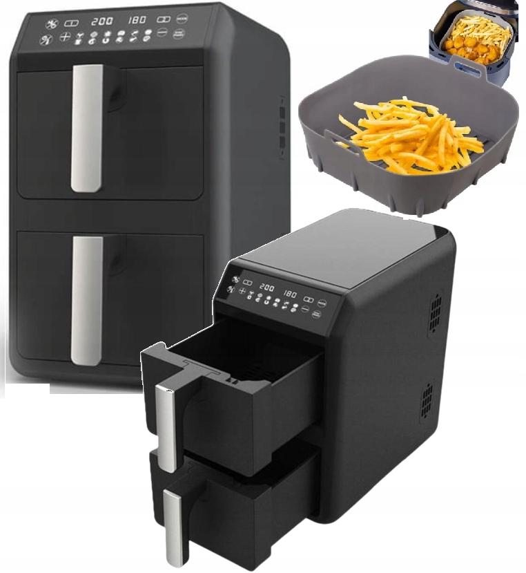 Frytownica beztłuszczowa Air fryer pionowa 2 kosze 5L 80-200st. timer 2400W