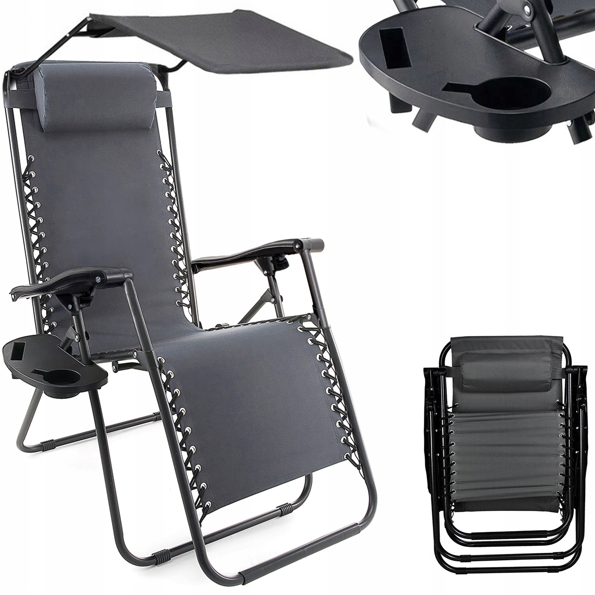 Leżak Z Daszkiem Składany Zero Gravity Plażowy 2W1 Fotel Ogrodowy Gratis-