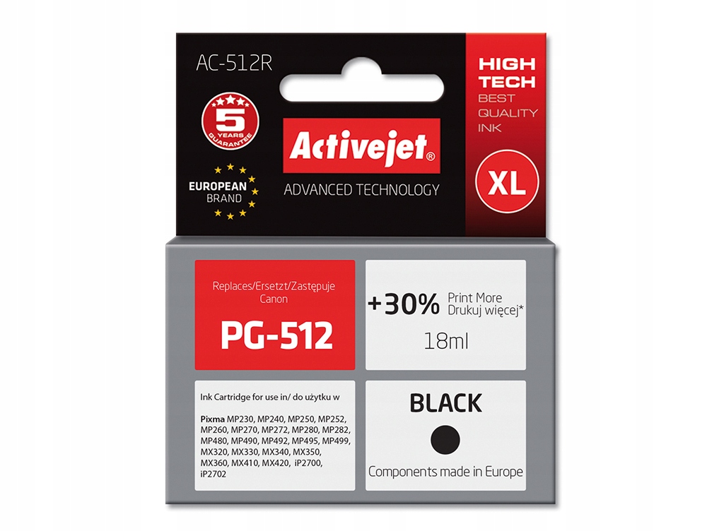 Tusz Activejet PG-512 PG512 Do Canon MP240 MP250 MP252 MP260 MP270 Czarny