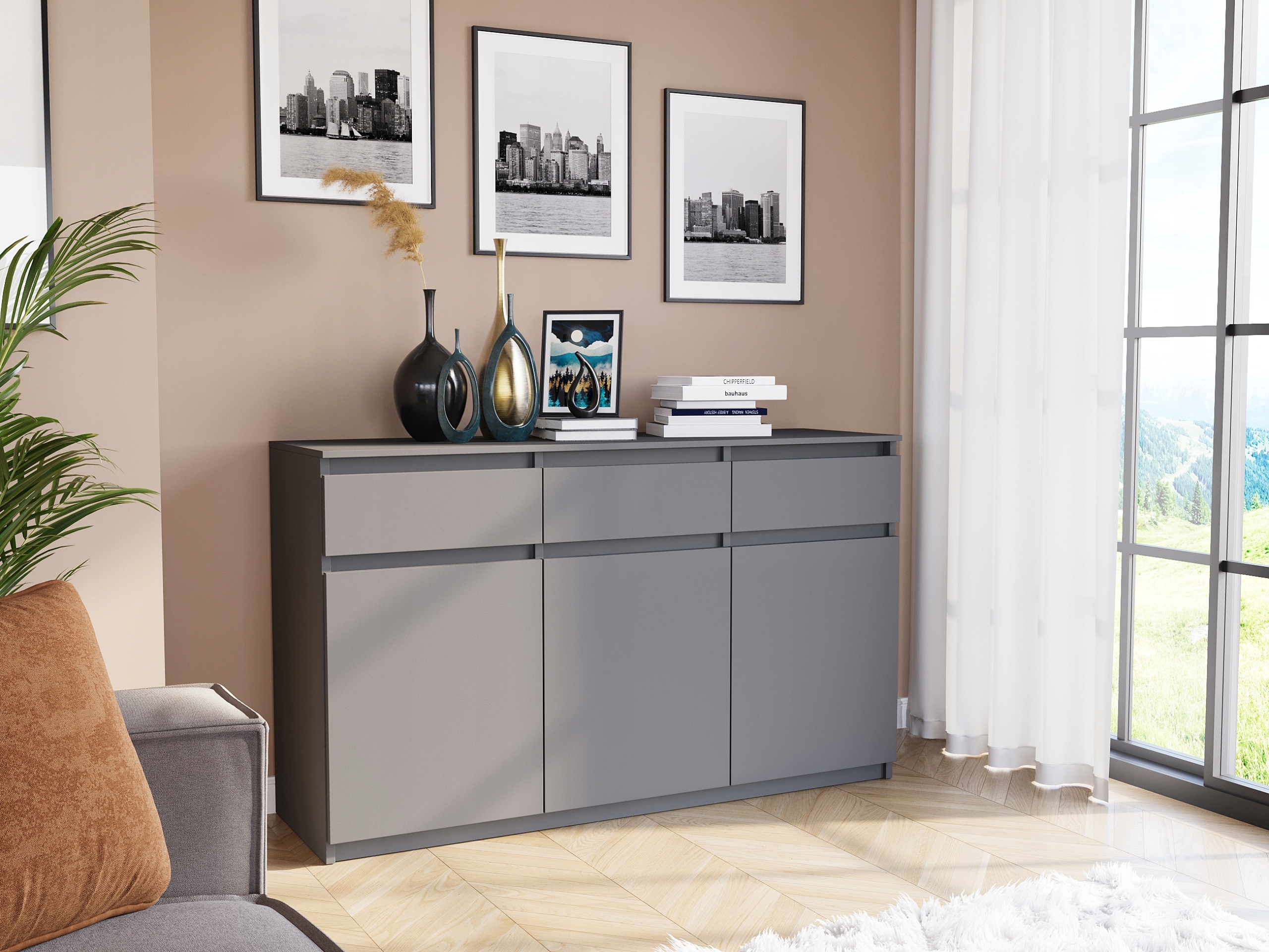 KOMODA 98CM SZAFKA 3 SZUFLADY ANTRACYT S3