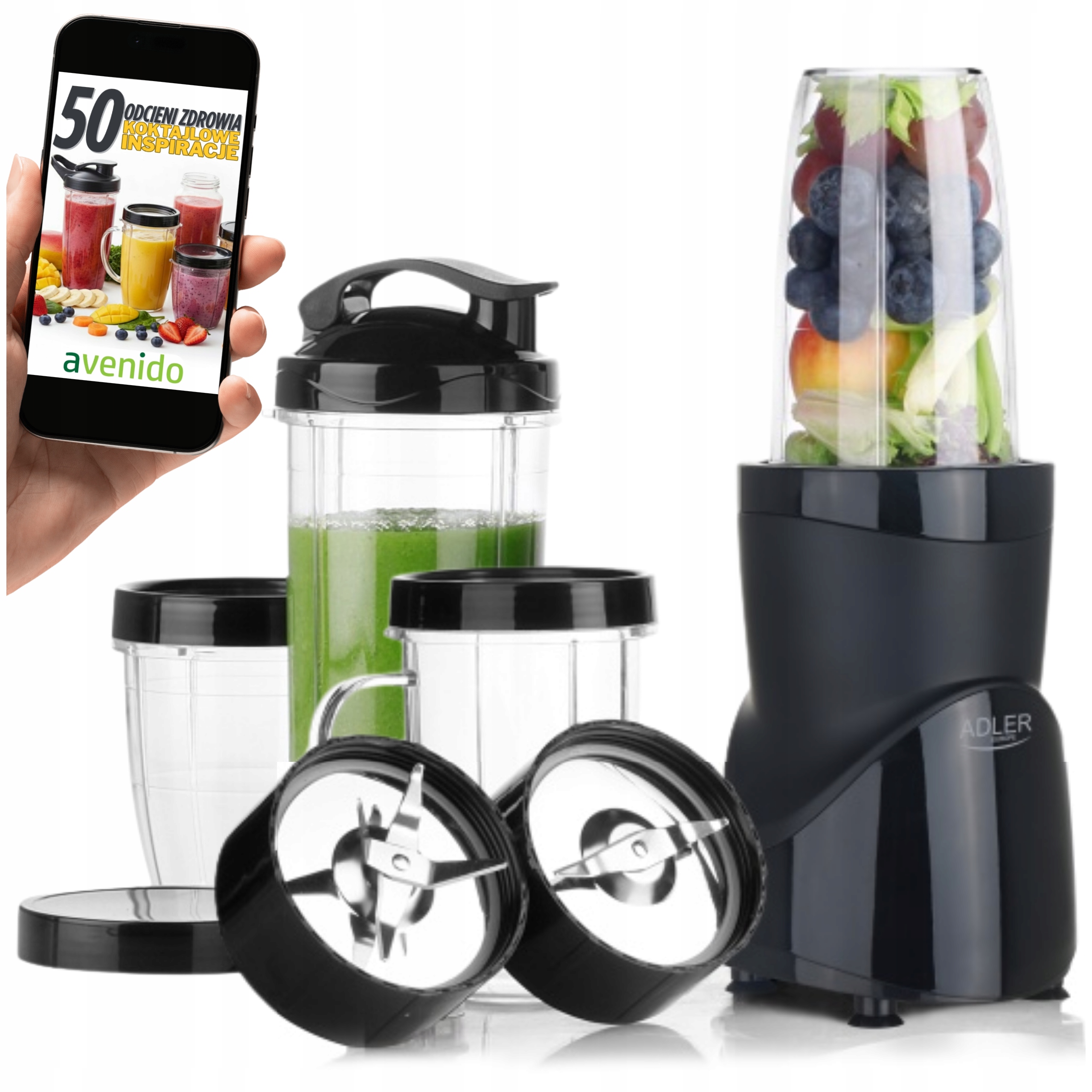 Blender Kielichowy Do Smoothie do koktajli 1200W 4 butelki kubki bidony