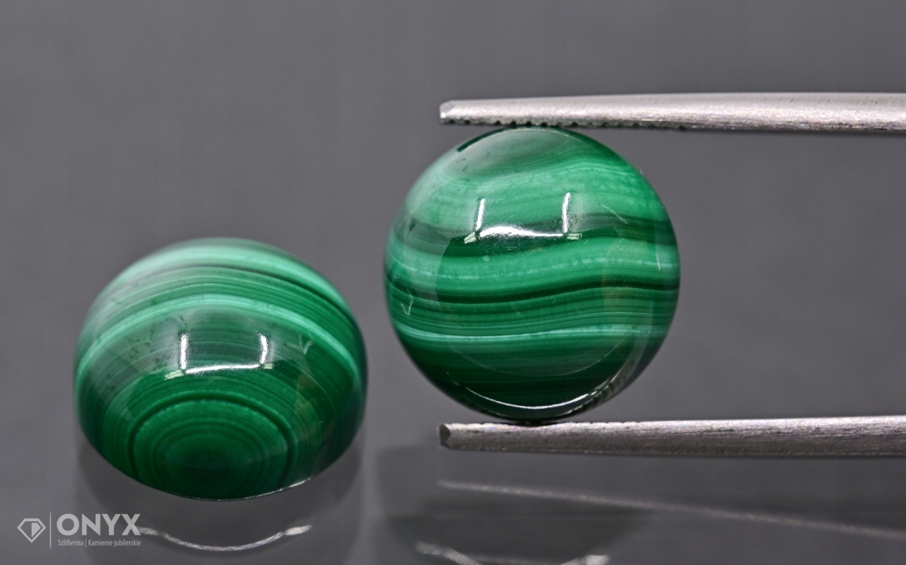 Malachit kabošon Pár kulatý fi 11,8 mm