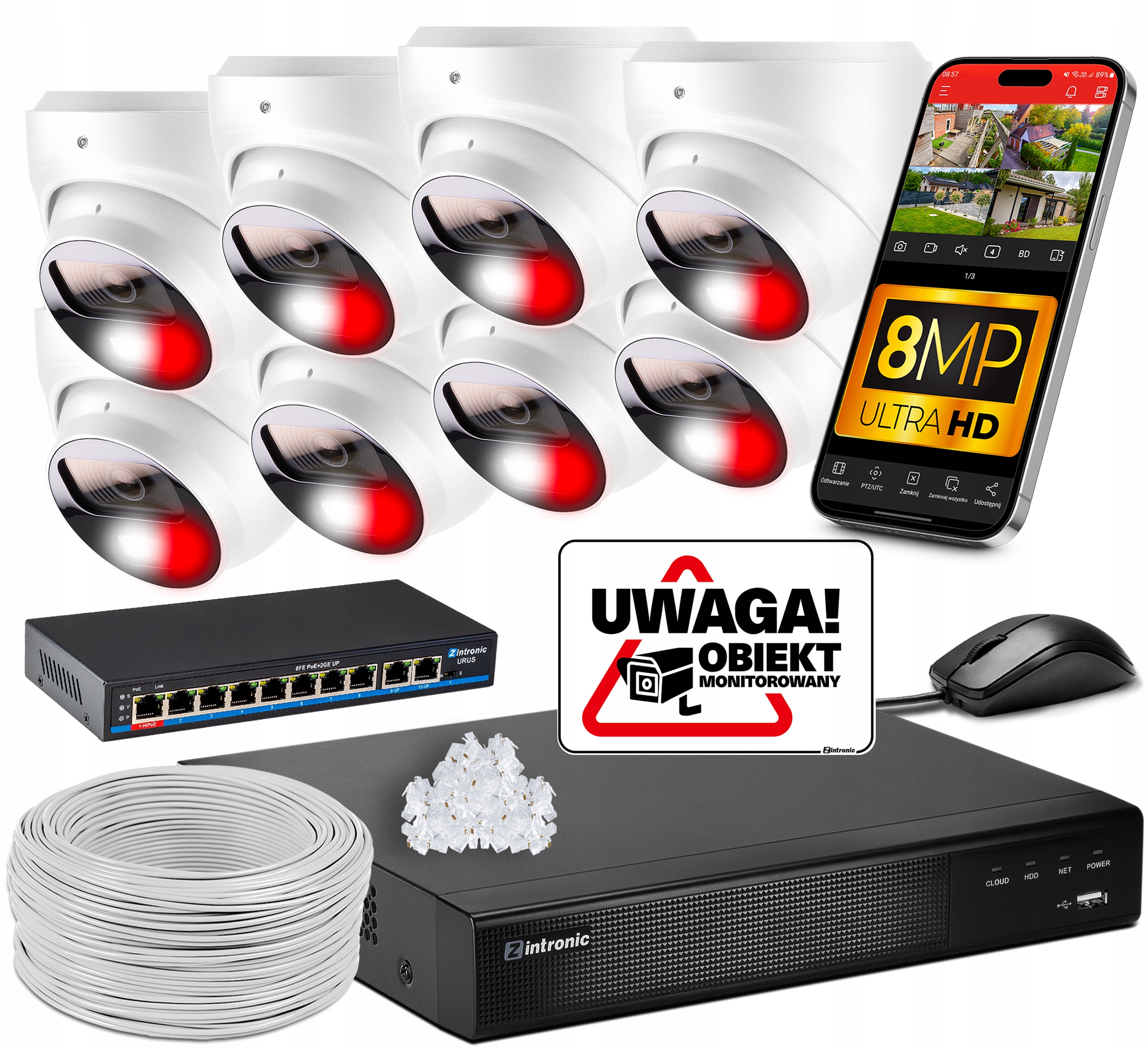 Sada Ip Monitorování Poe 8 Kamer 8MPx Bez Audio Disku Aplikace Switch