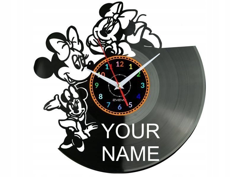 Mickey Mouse Vaše Jméno Dekorativní Nástěnné Hodiny Moderní Vinylová Deska