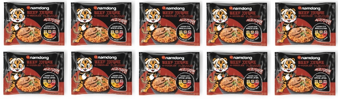 Levně 10 x 120 g instantního makaranu Namdong Nudle Beef Jjigae Půlka Kartonu