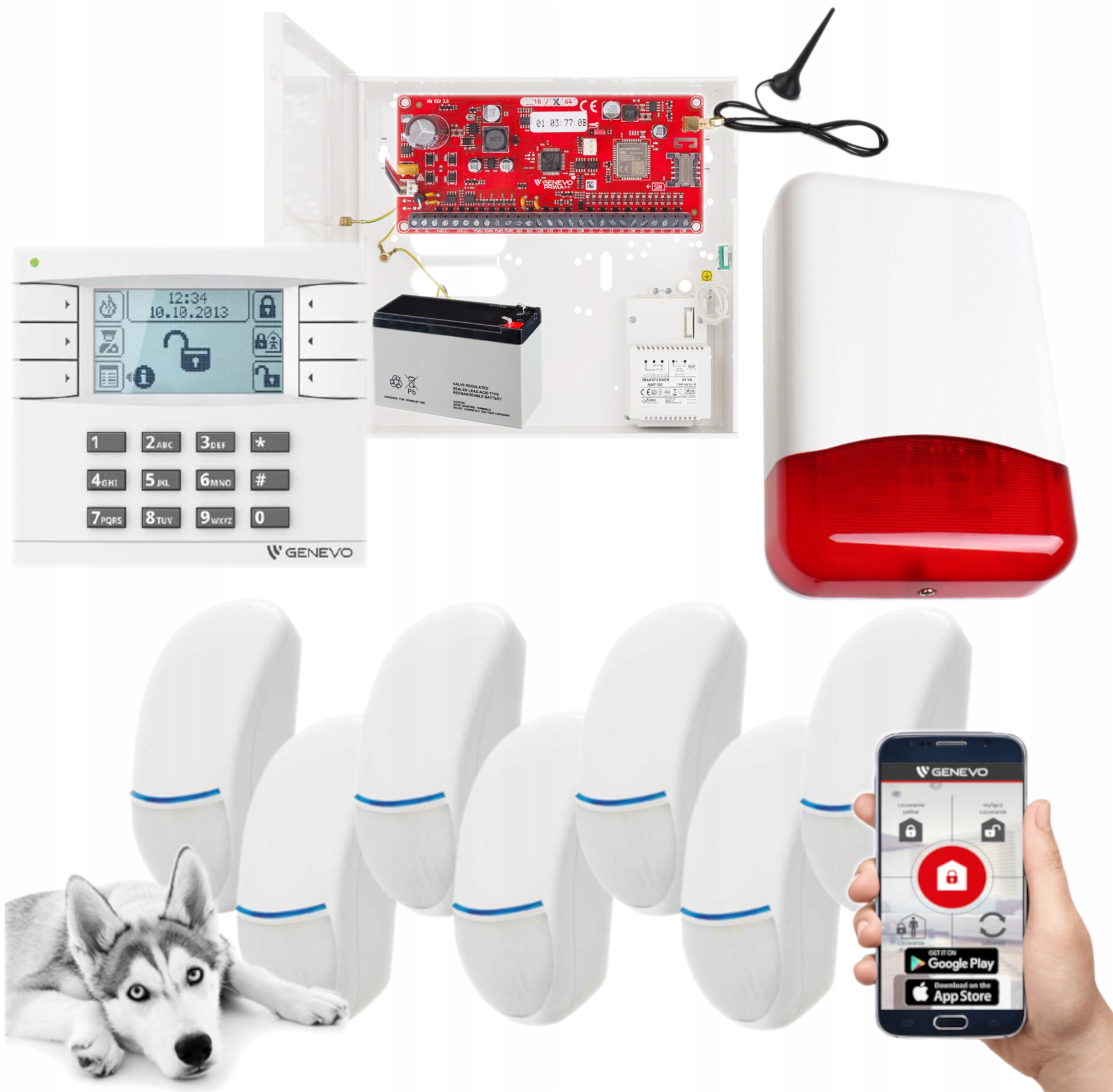 System Alarmowy Z Gsm Do Domu Genevo PRiMA64Q 7 Czujek Pet Aplikacja