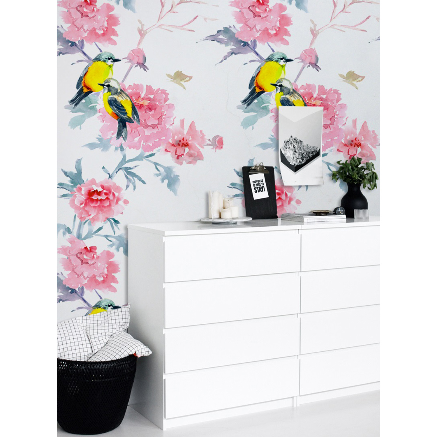 

Foto tapeta samoprzylepna Ptaki i kwiaty 250x250cm
