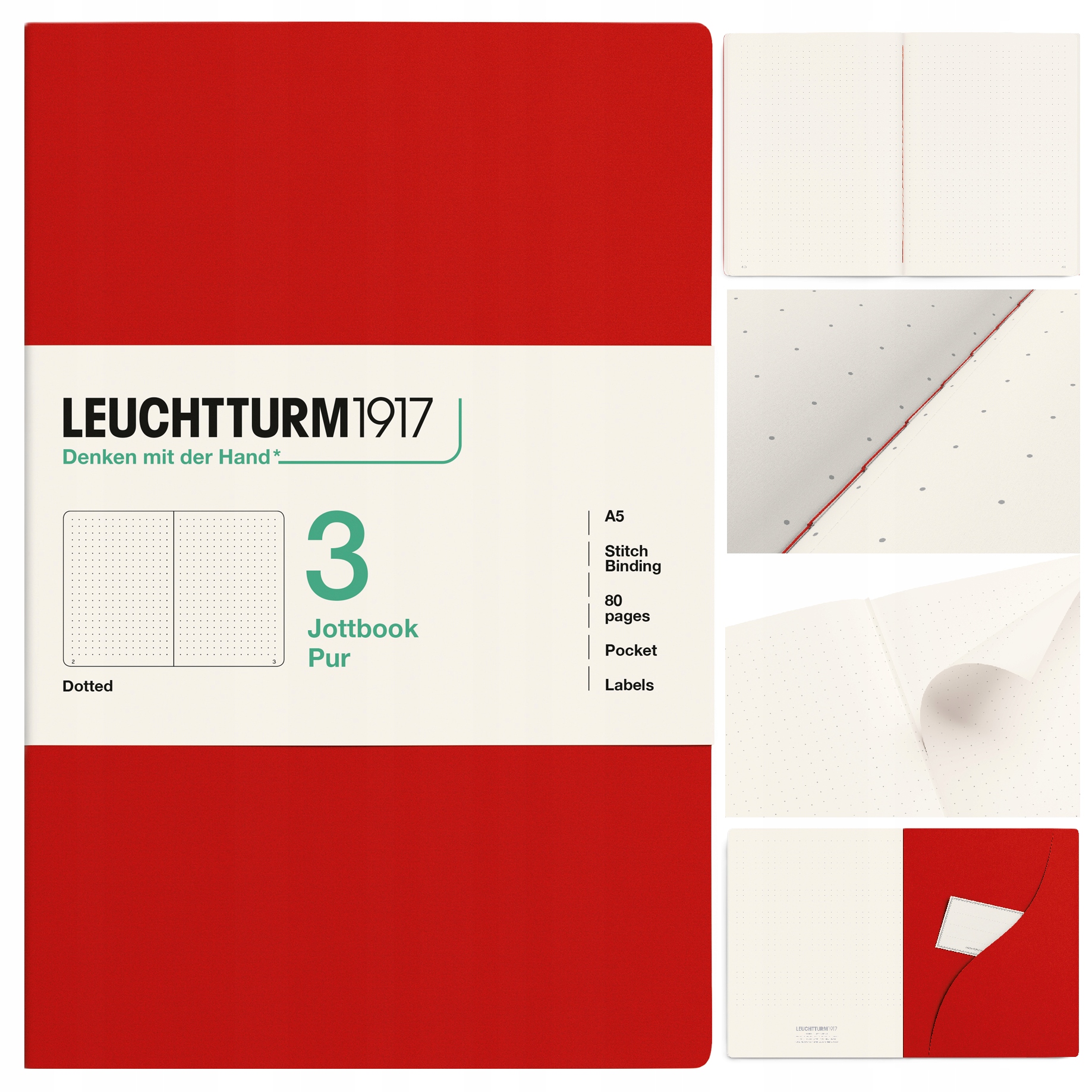 LEUCHTTURM1917 Notatnik notes w kropki A5 Jottbook Pur bullet 3szt Cherry