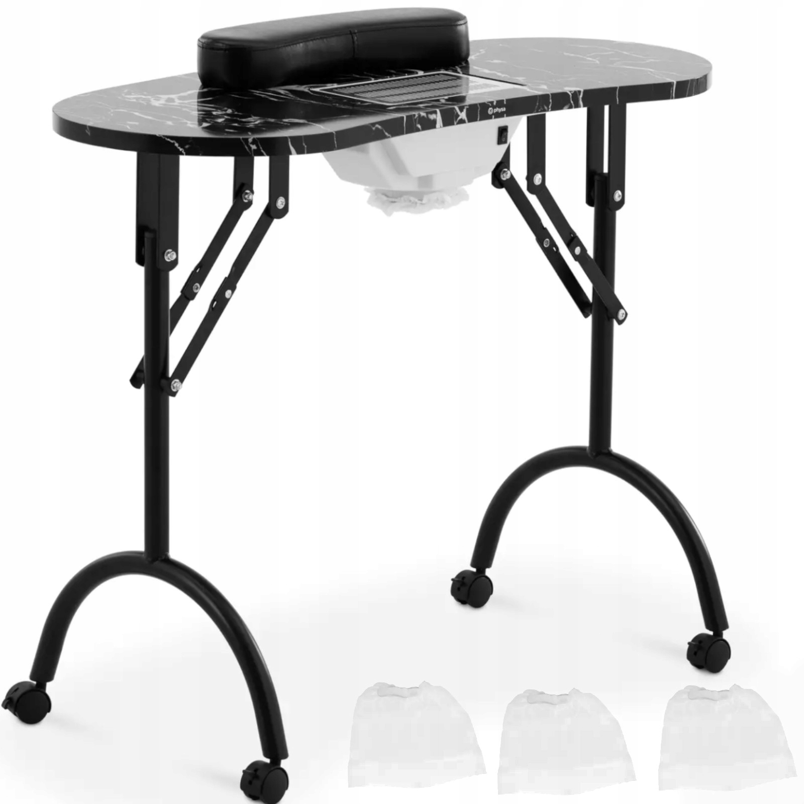 Kosmetický stolek na manikúru s pohlcovačem prachu, skládací na kolečko