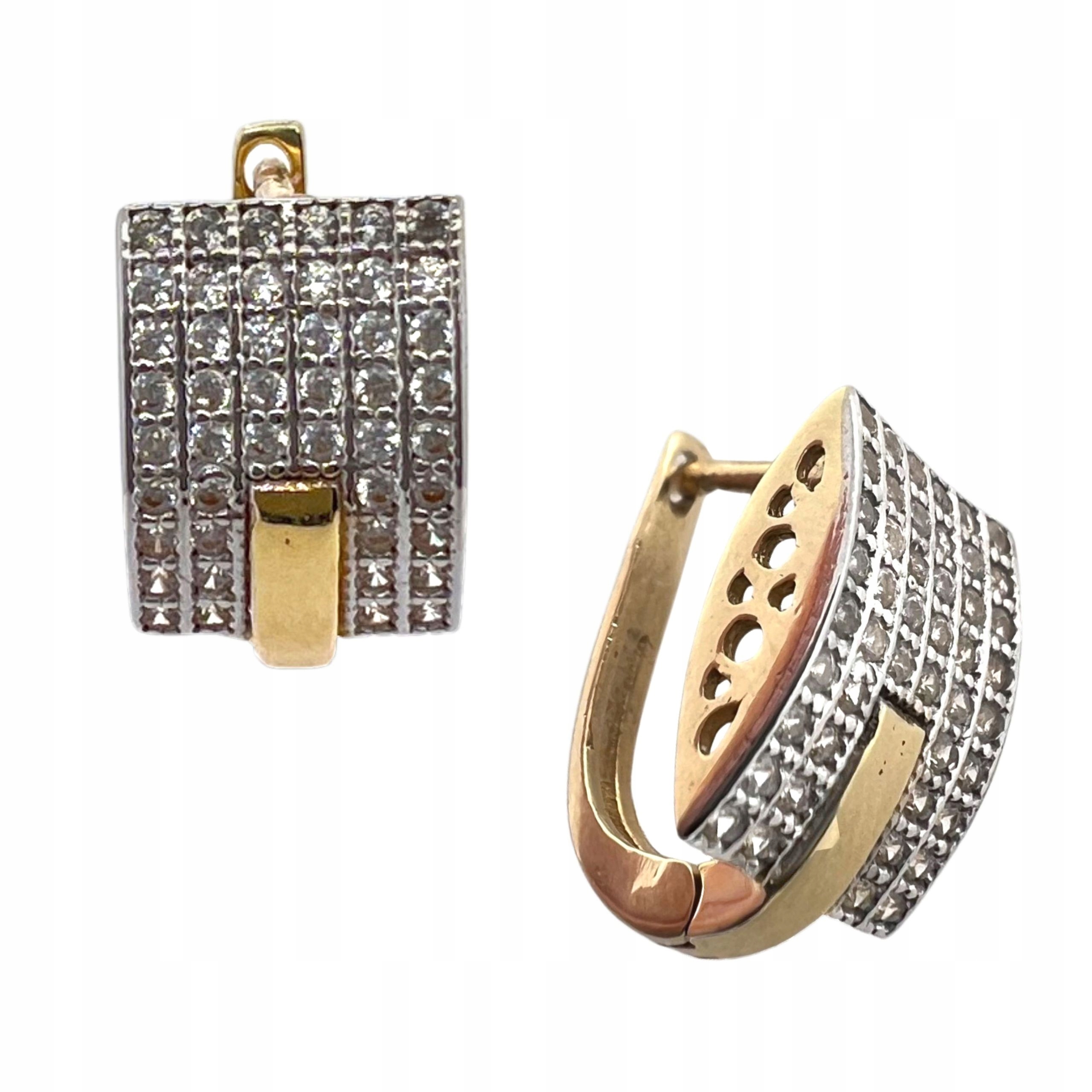 Dámské Náušnice Zlaté Ryzost 585 Čtverce Se Zirkony Anglické Zapínání