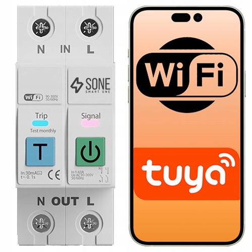 Przekaźnik WiFi 63A Din Tuya z rozłączeniem L i N różnicówka
