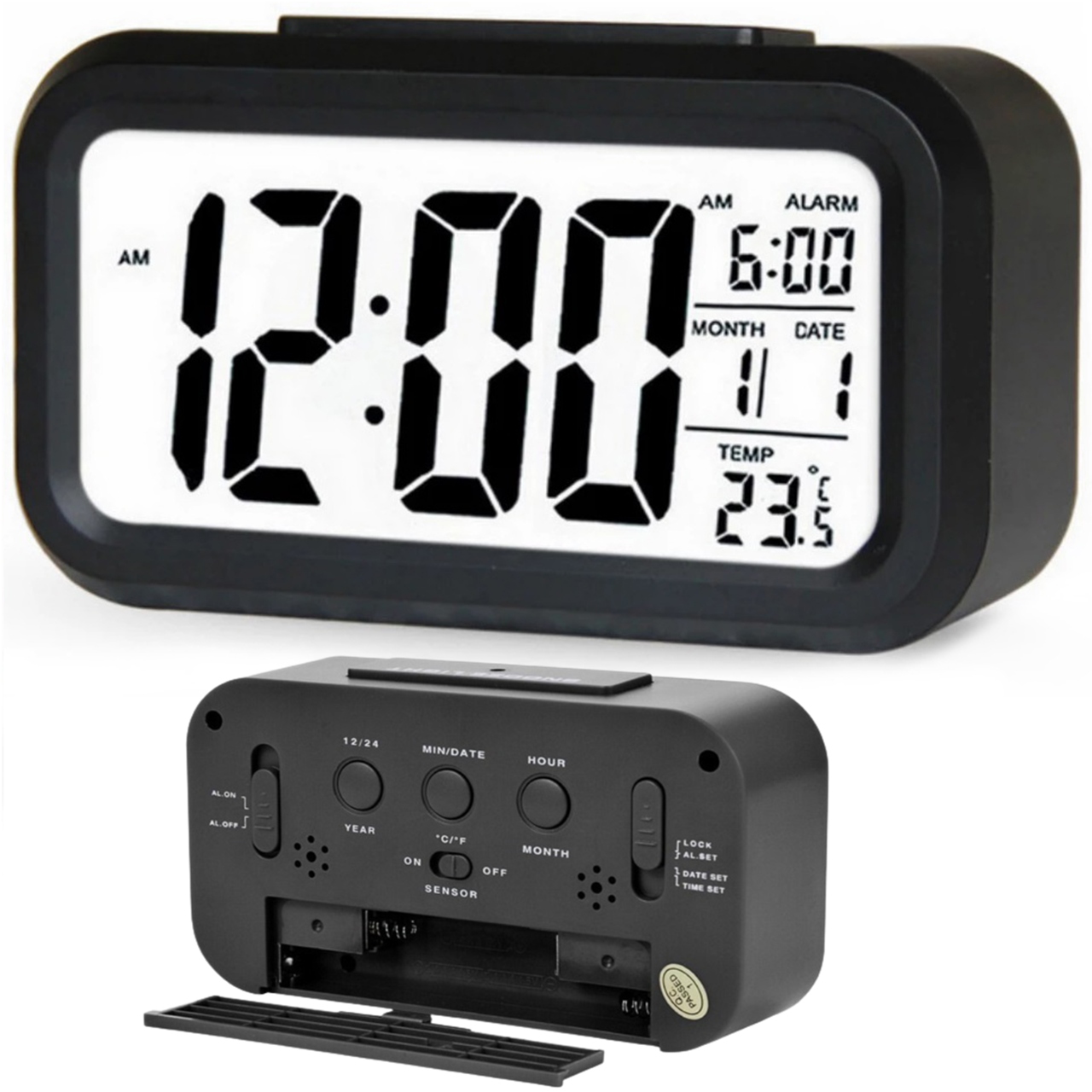 BUDZIK CYFROWY ZEGAR TERMOMETR KALENDARZ WYŚWIETLACZ LED ELEKTRONICZNY
