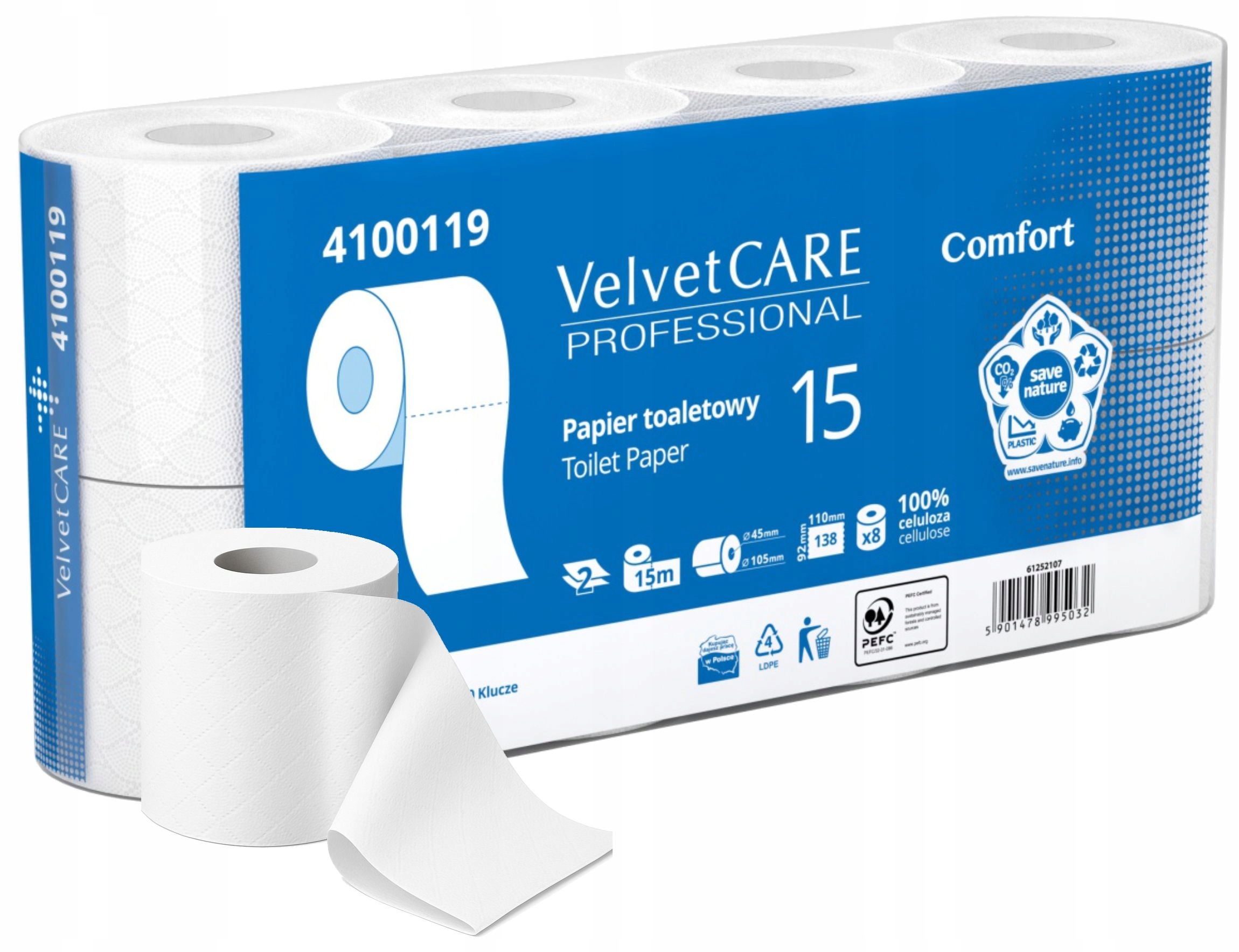 Toalettpapír Velvet Care Comfort 8 tekercs Fehér Illatmentes Puha