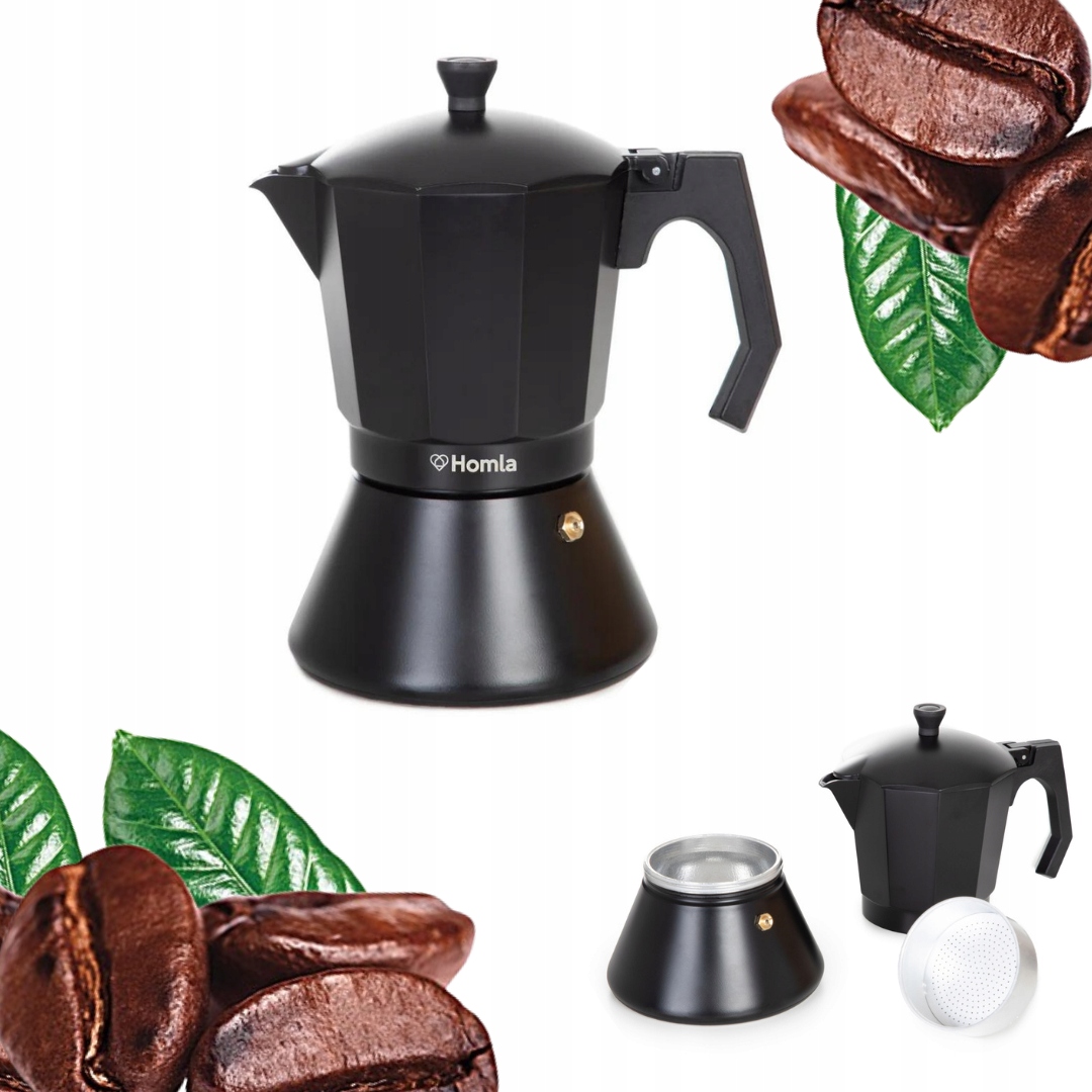 Hliníkový kávovar na přípravu kávy černý Indukce na 9 šálků 450 ml