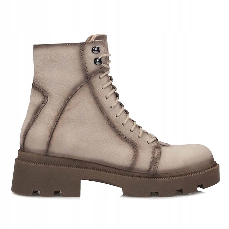 Stylové klasické dámské workery Nessi 24673 nubuck, béžové, šněrovací