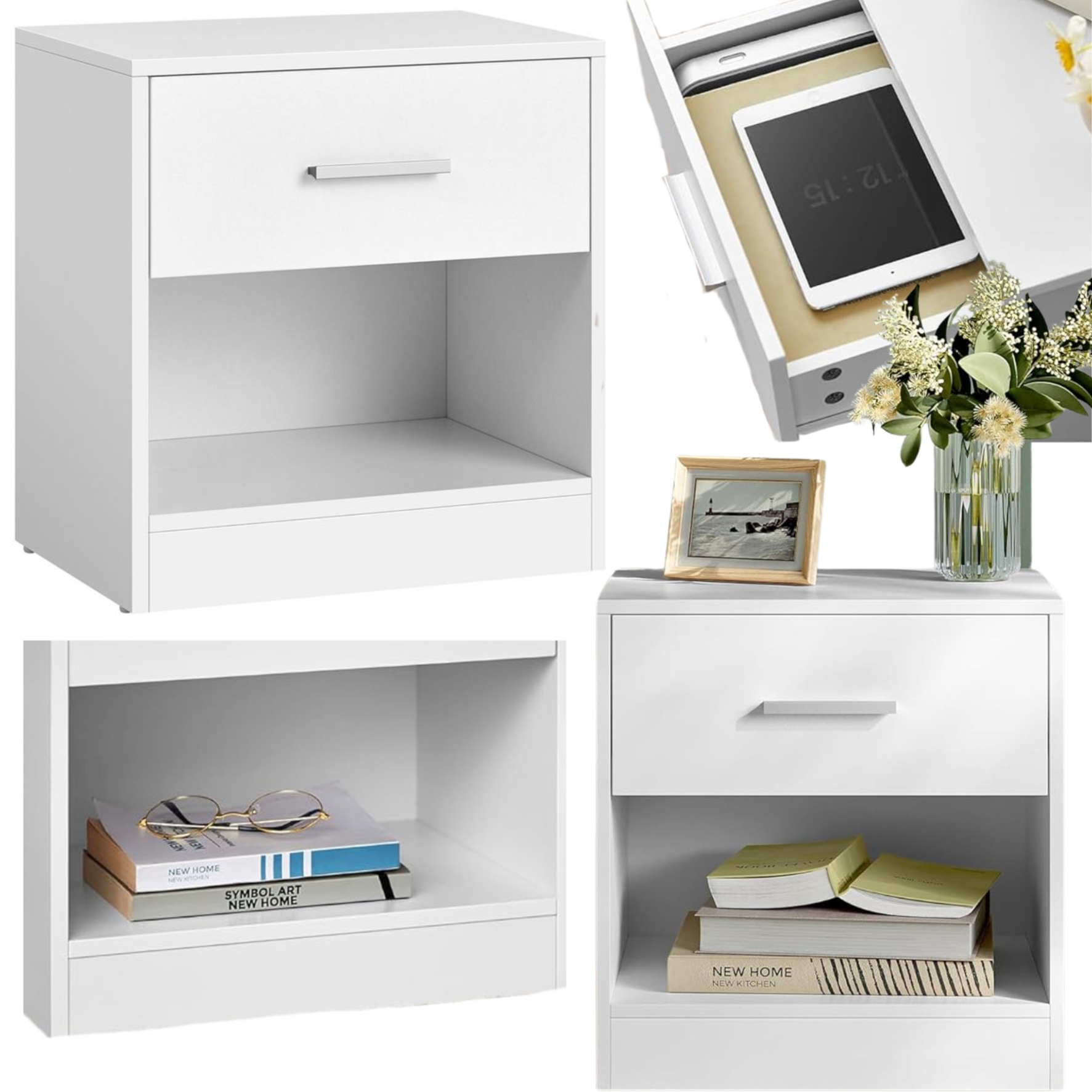 Nočná skrinka Biela s zásuvkou Bočný stolík Pomocný stolík Malý do obývačky