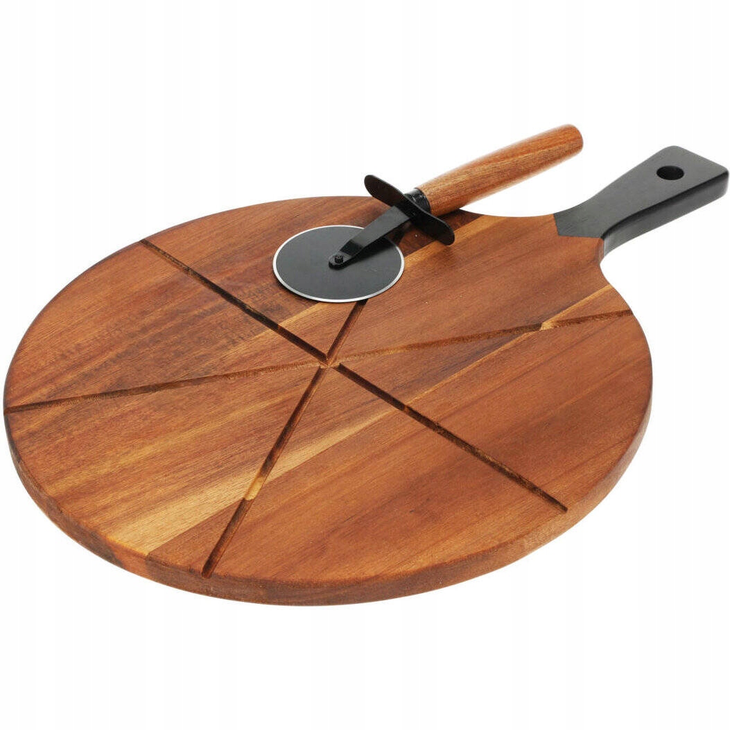 Dřevěná Kulatá Deska Na Pizzu S Nožem Ø30, Deska S Liniemi, Stejné Kousky