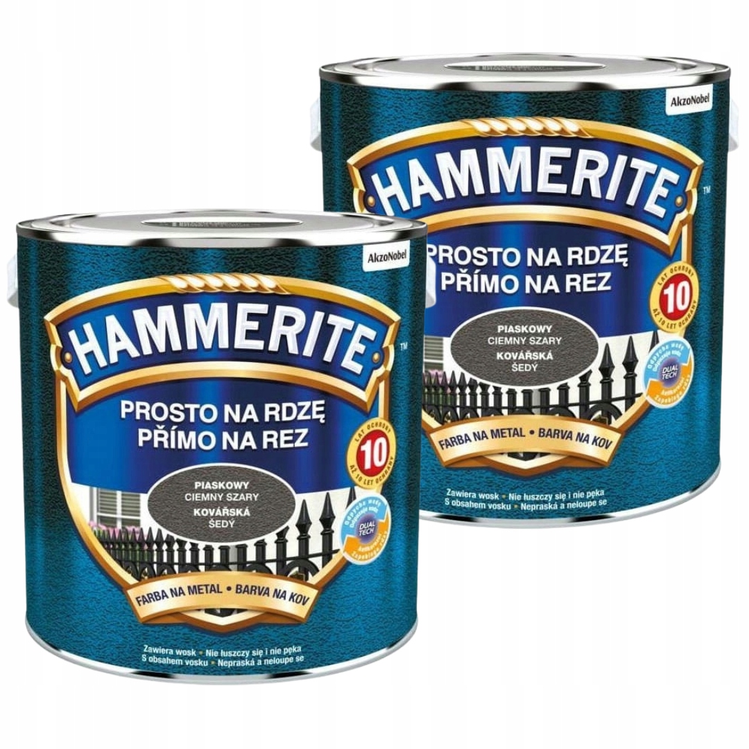 Hammerite Na Kov 5L Přímo Na Rez Pískový Tmavě Šedý Set 2x2,5L
