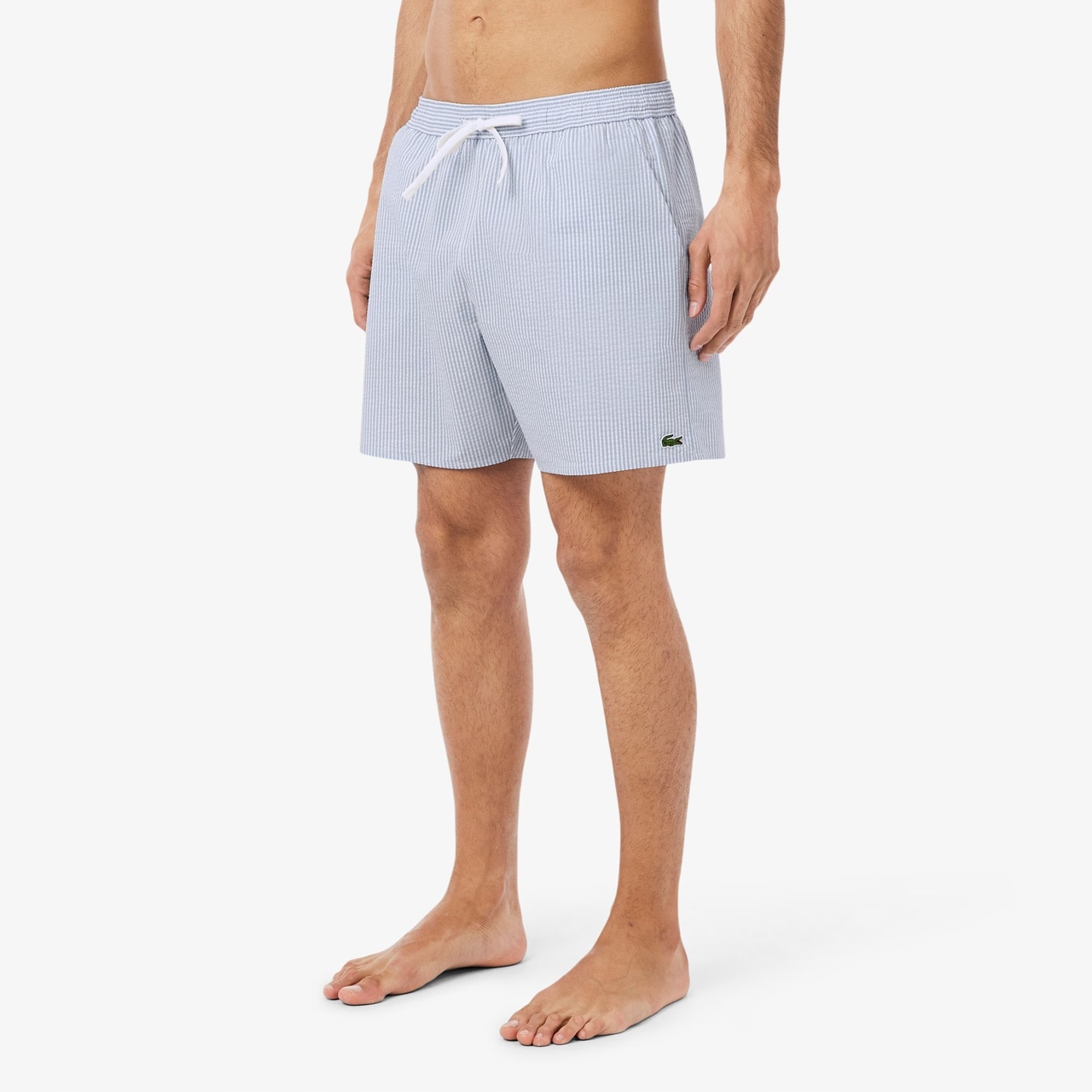 Lacoste Pánské pruhované plavky Textured Bleu XL