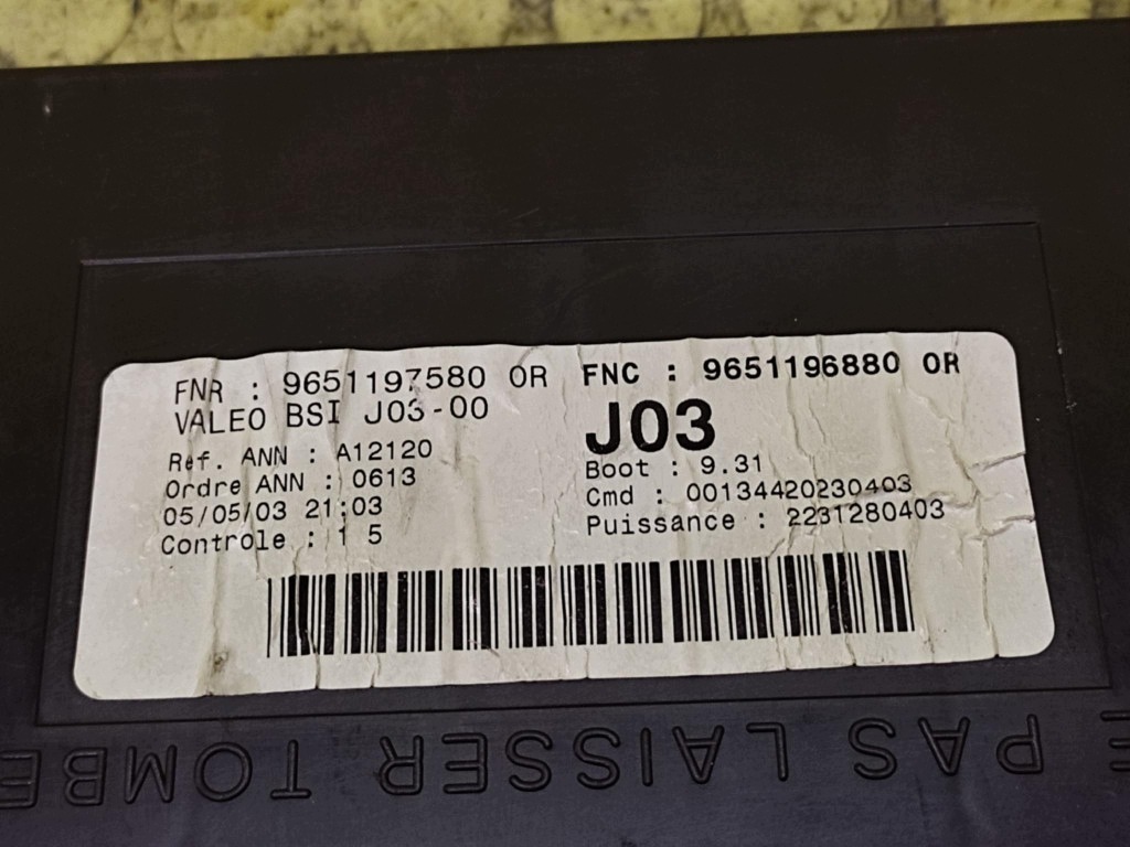 PEUGEOT 307 module compartment BSI 9651196880