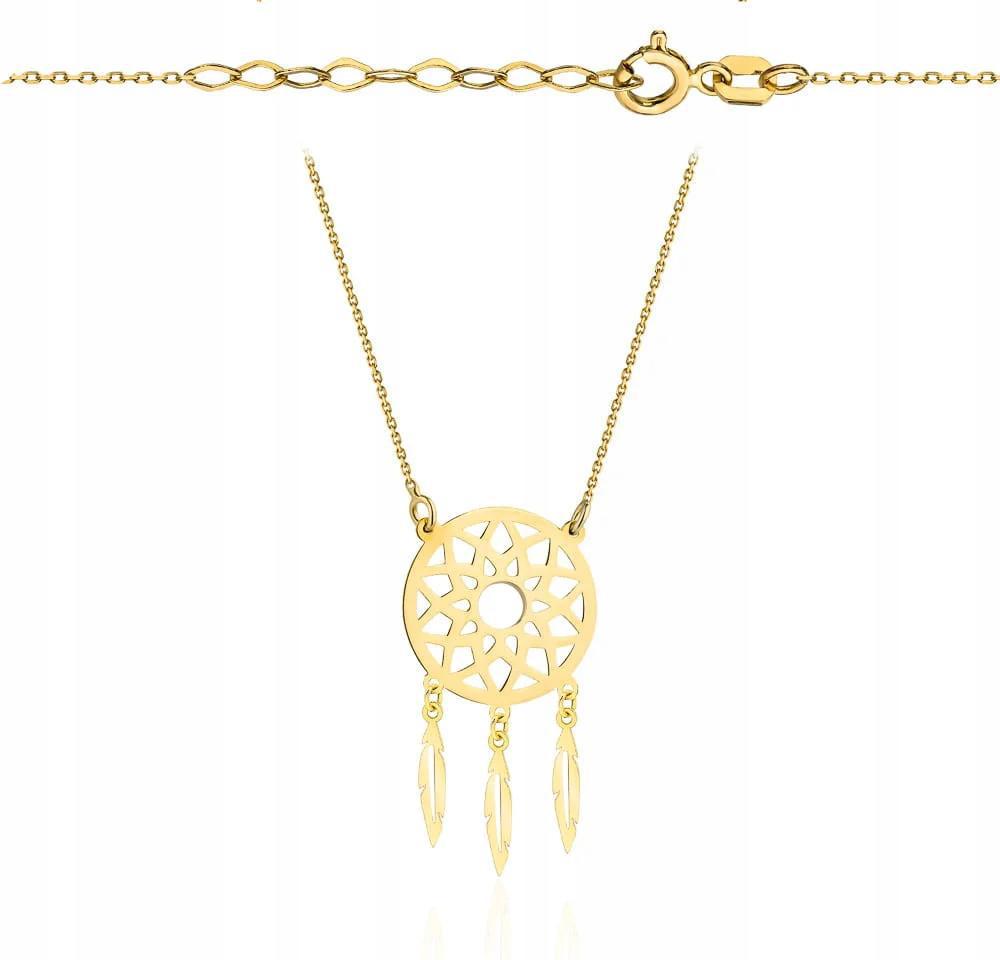 Dámský zlatý náhrdelník 585 s visícím lapačem snů bez kamenů jako dárek
