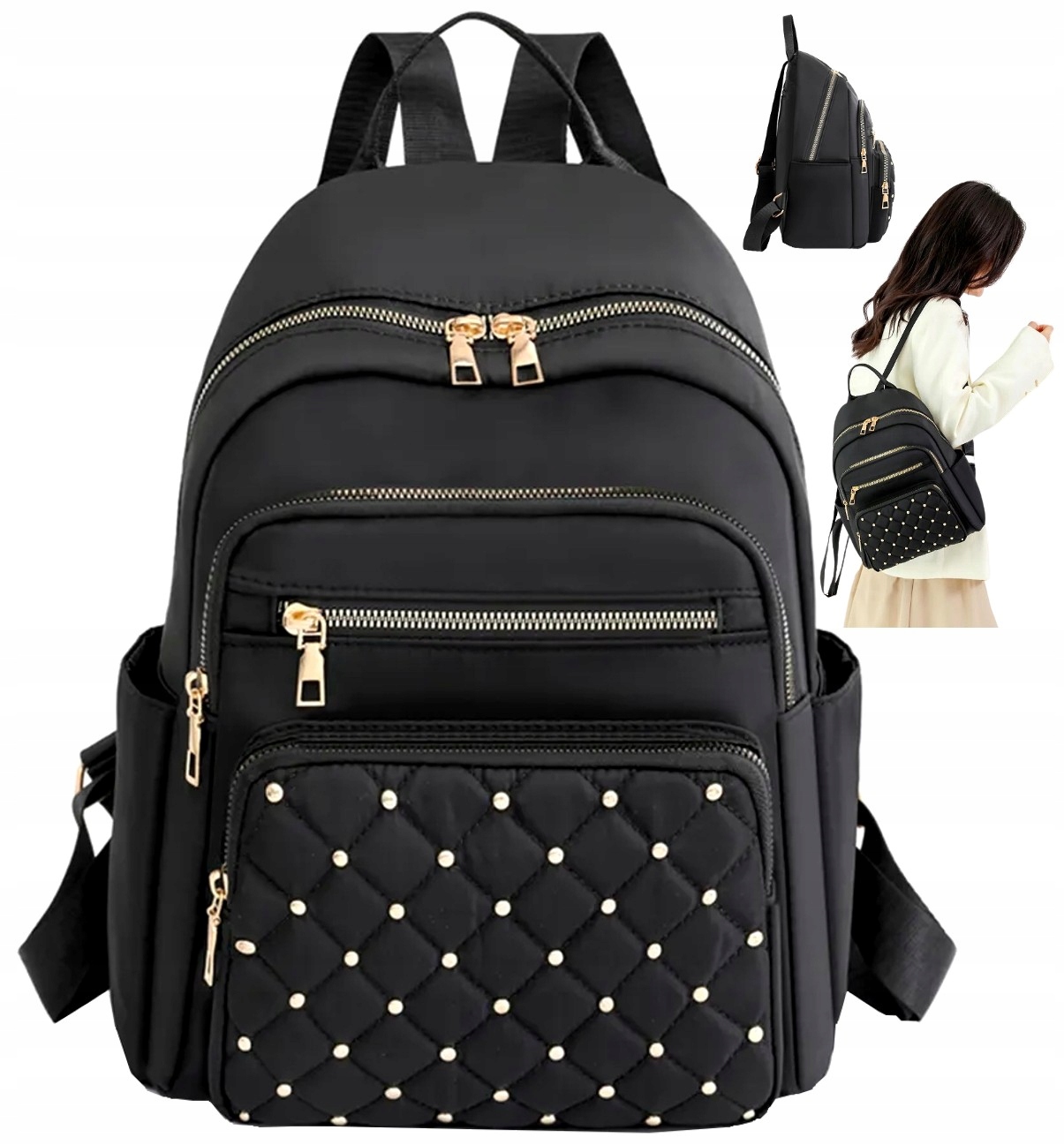 Plecak Czarny wodoodporny Pikowany damski Pojemny 2w1 szkoły pracy miejski Kod producenta PLECAK DAMSKI ELEGANCKI STYLOWY PLECACZEK