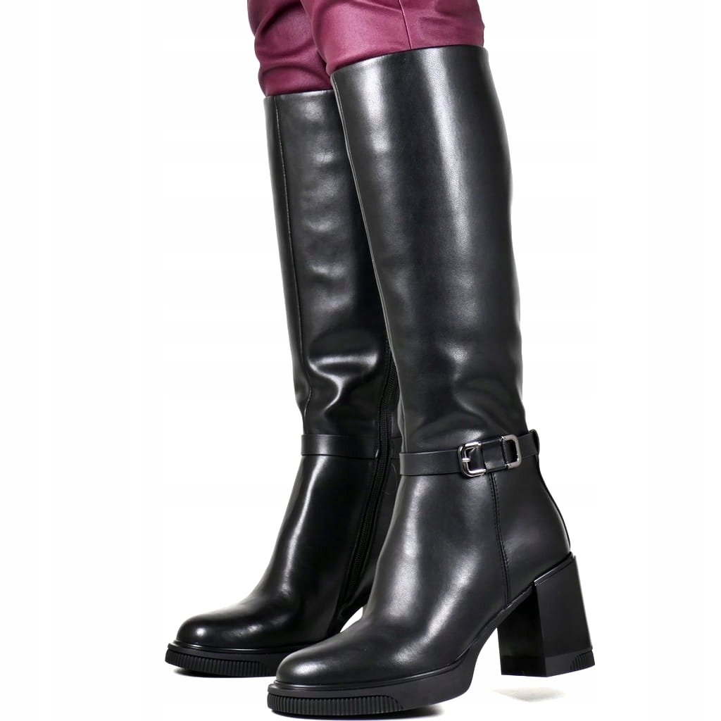 Černé Kožené Kozačky Na Podpatku Filippo Elegantní New 40