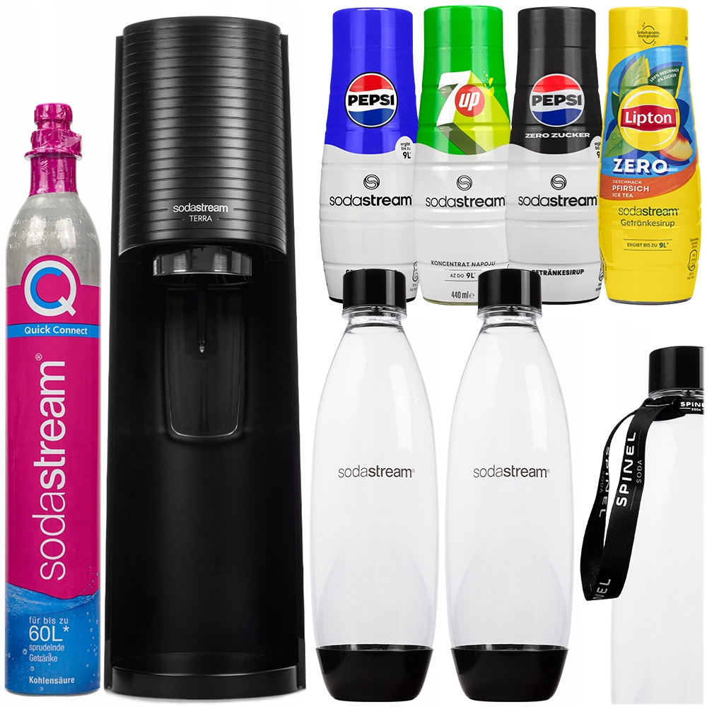 saturátor Sodastream Terra 2 Flašky 4x Sirupy Pepsi 7UP Lipton Doplnky