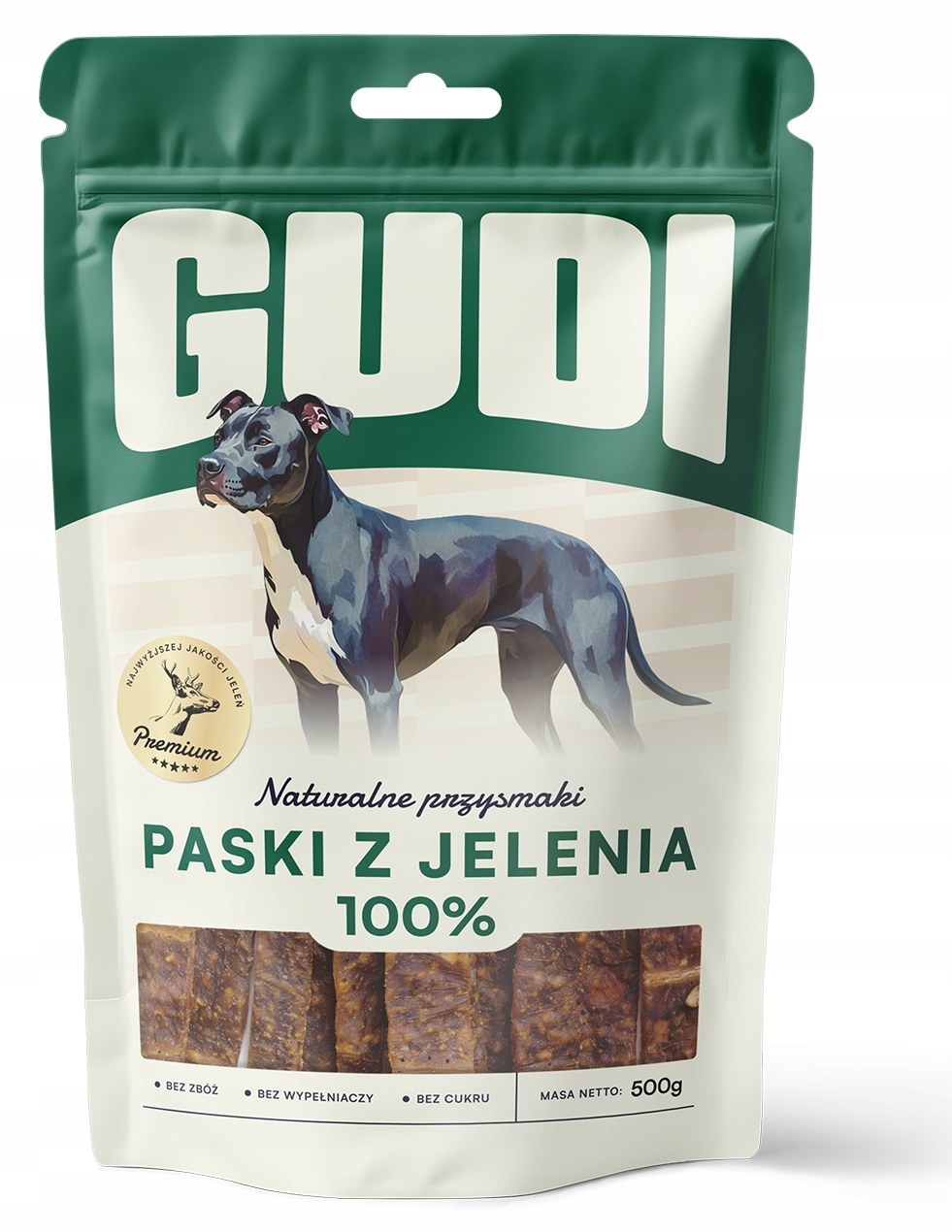 Levně Gudi Jelení proužky 500 g Přírodní kousátka pro psa Chutě 100% Mono