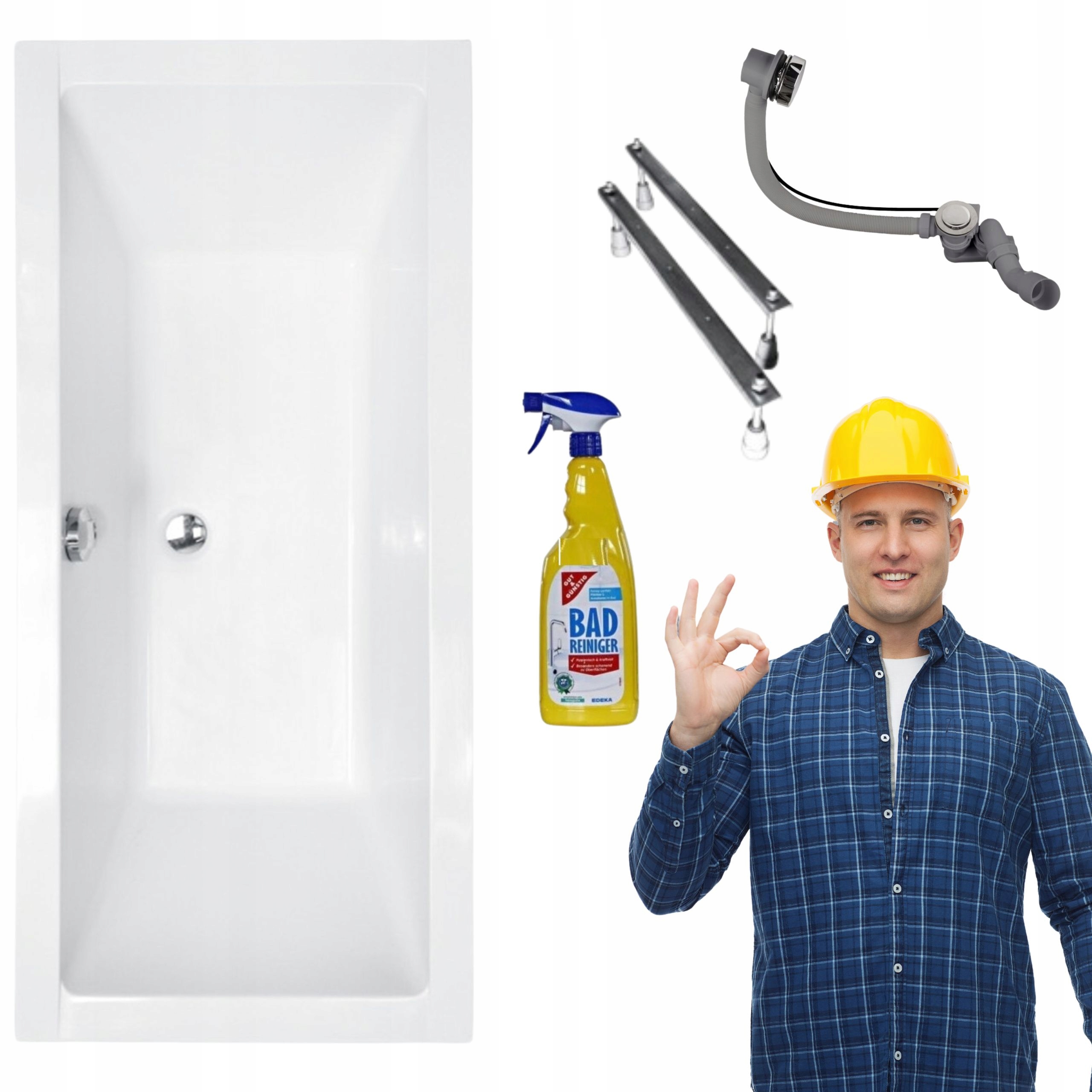 Wanna Prostokątna Akrylowa Besco Quadro 165X75 cm Syfon Automat Chrom