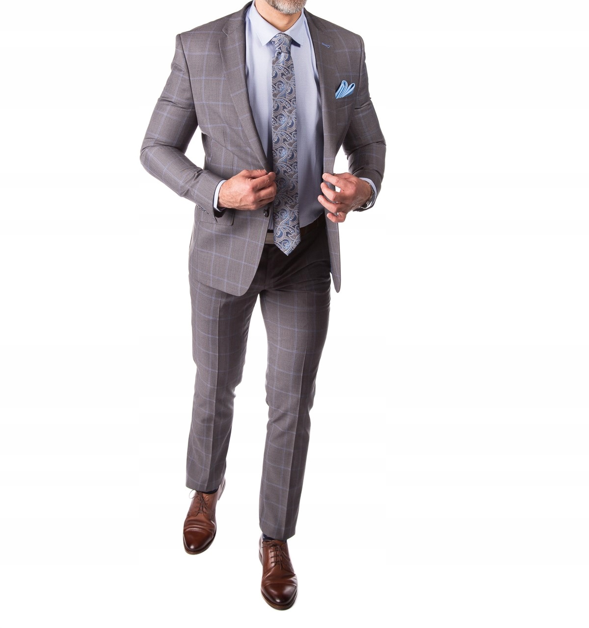 Pánský oblek jednoradový šedý kostkovaný Slim 188/104/90