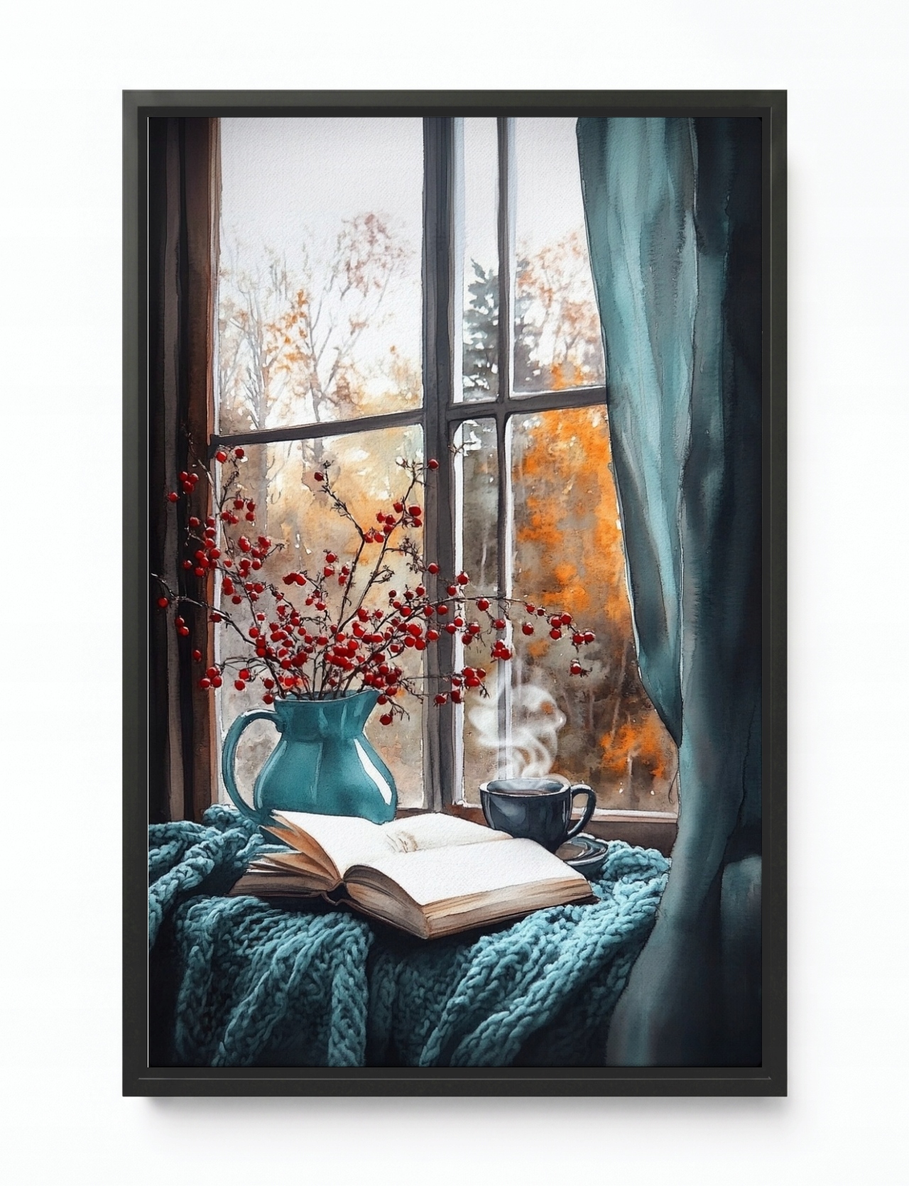 Obraz Rám Americký Box Okno Podzimní Deka Kniha Čaj Relaxace Pohled 80x120
