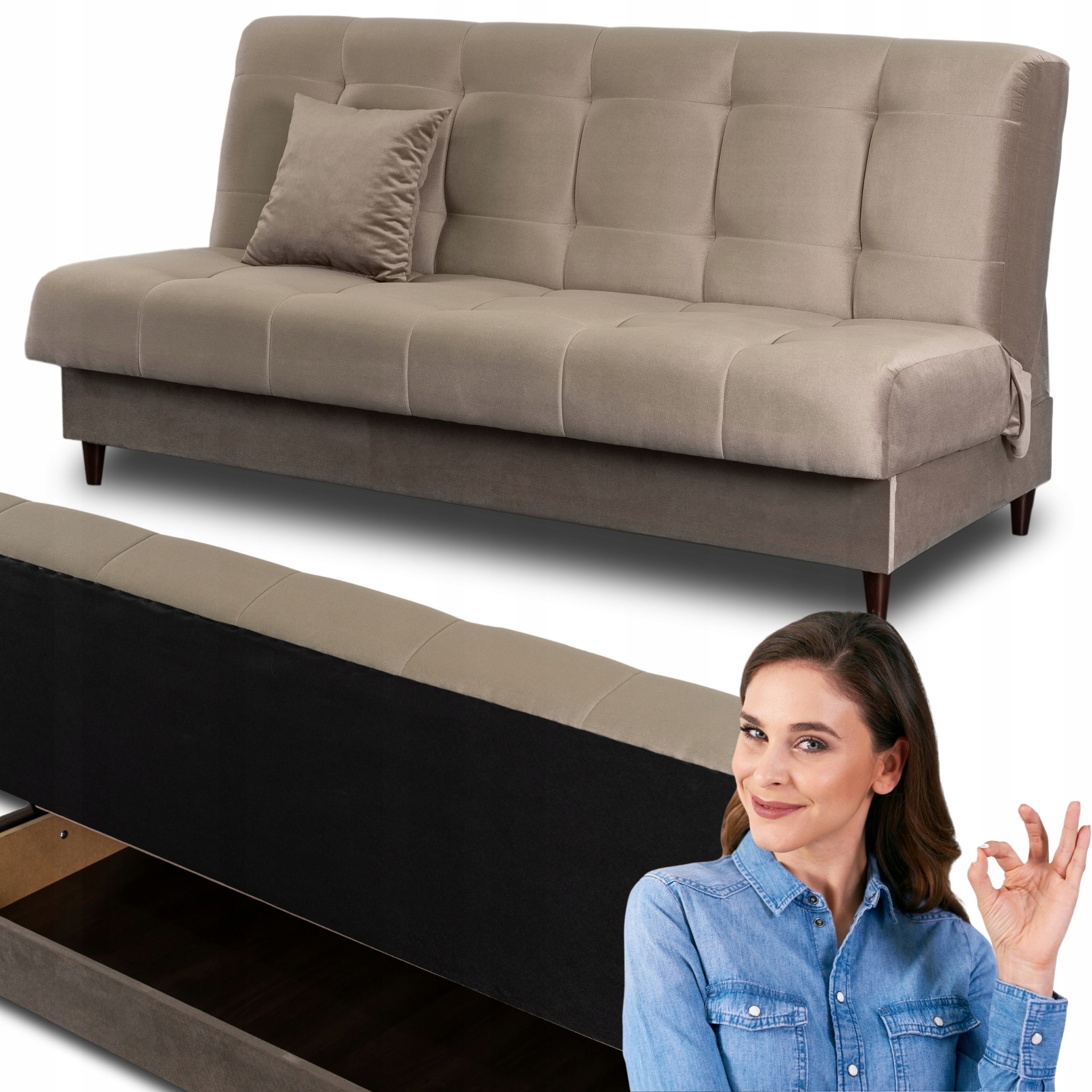 Rozkládací pohovka s funkcí spaní, dvoumístná, béžová Lima