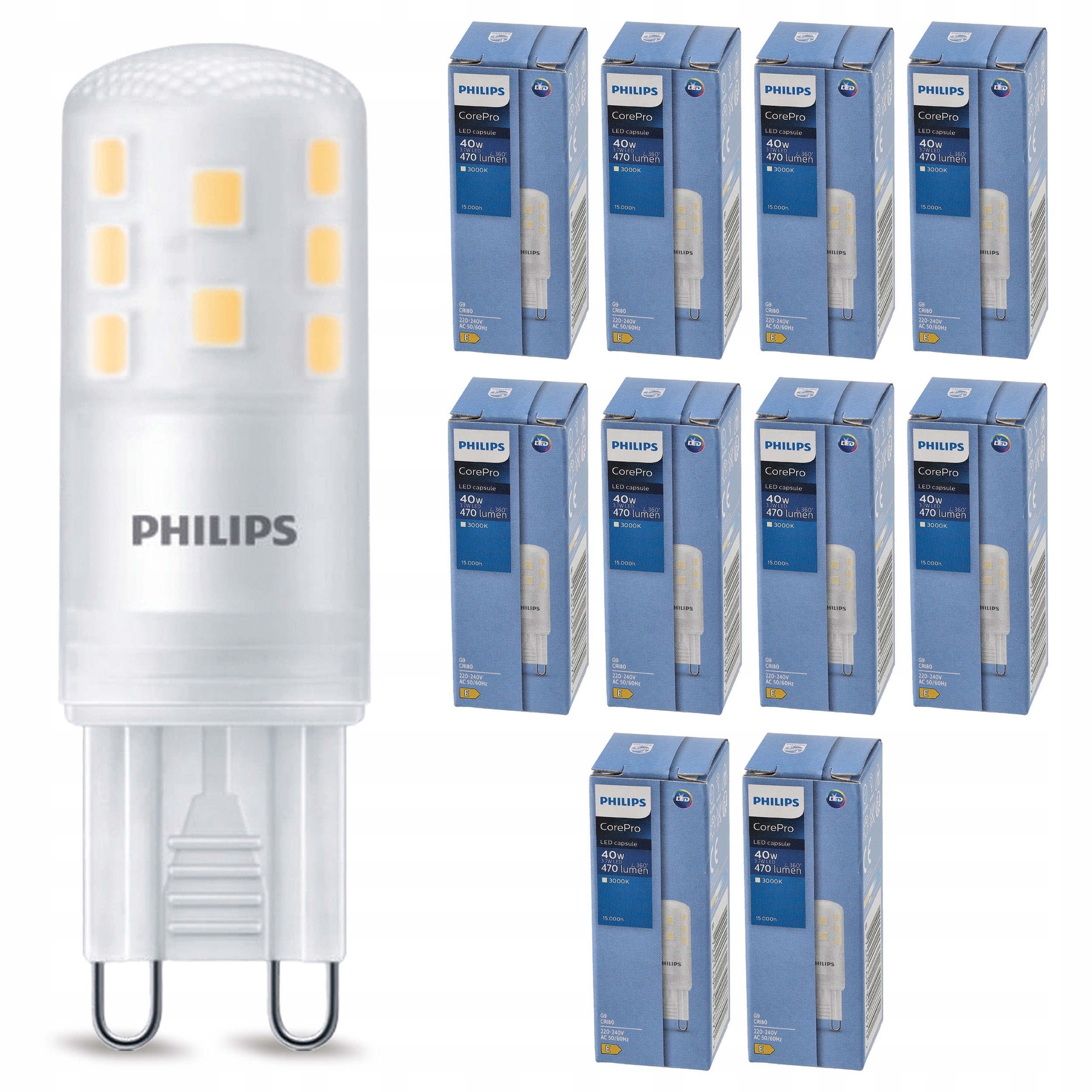 10 x Led žiarovka Philips G9 3.7W – Teplá farba 3000K 470lm CorePro