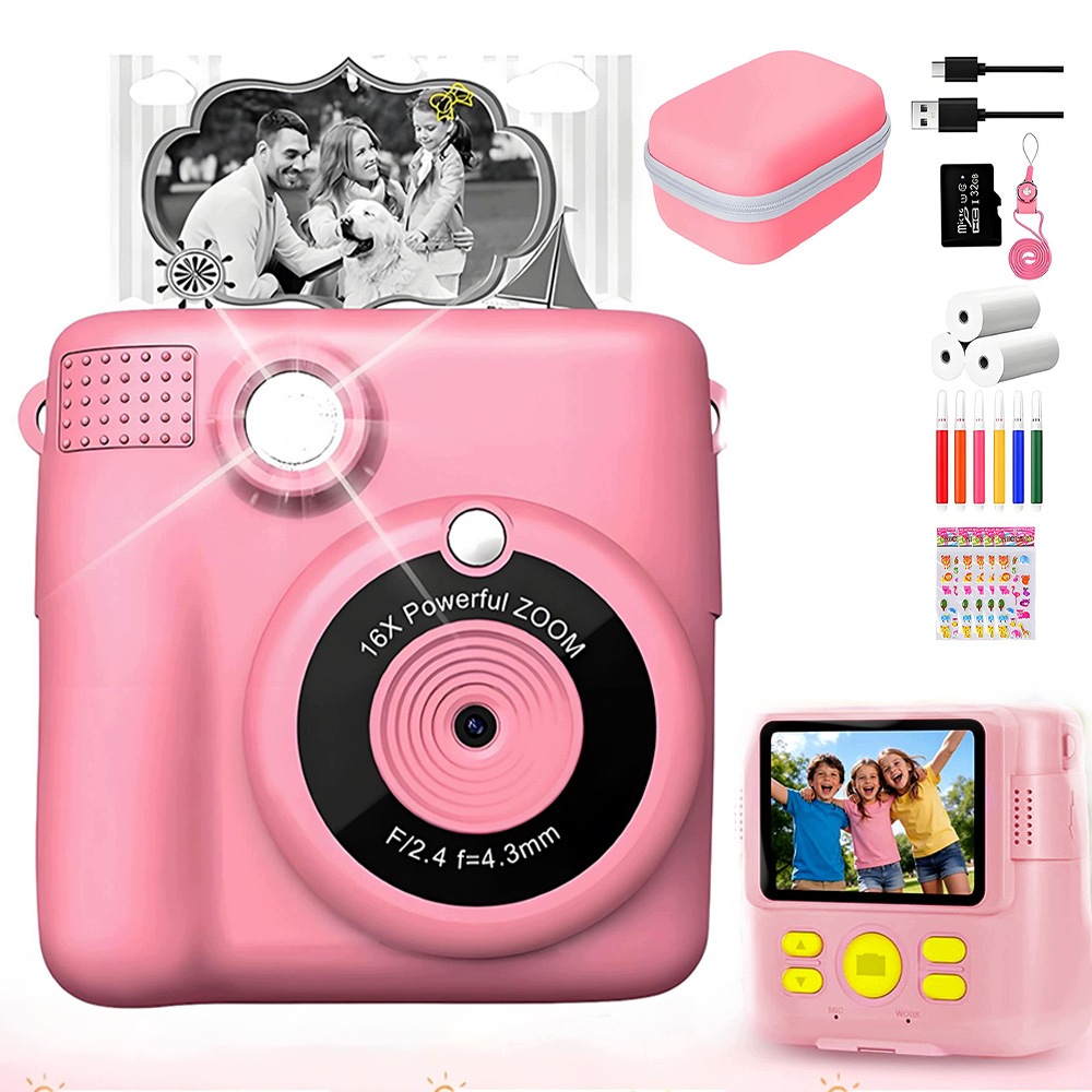 Instantní Fotoaparát S Tiskárnou 1080P Digitální Selfie Režim 32GB Displej 2,4"