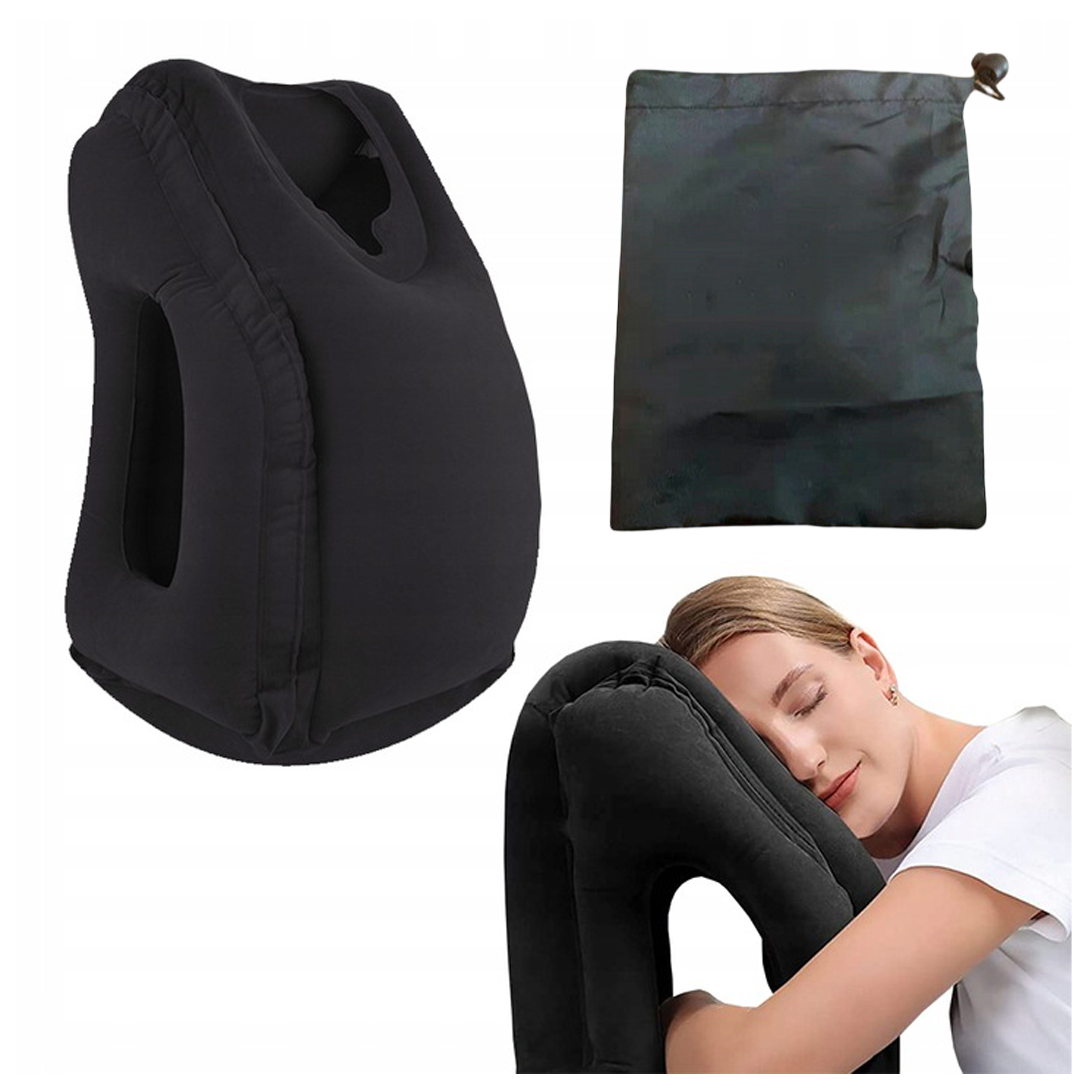 PODUSZKA PODRÓŻNA DMUCHANA POMPOWANA WELUR ZAGŁÓWEK DO SPANIA AUTA SAMOLOTU