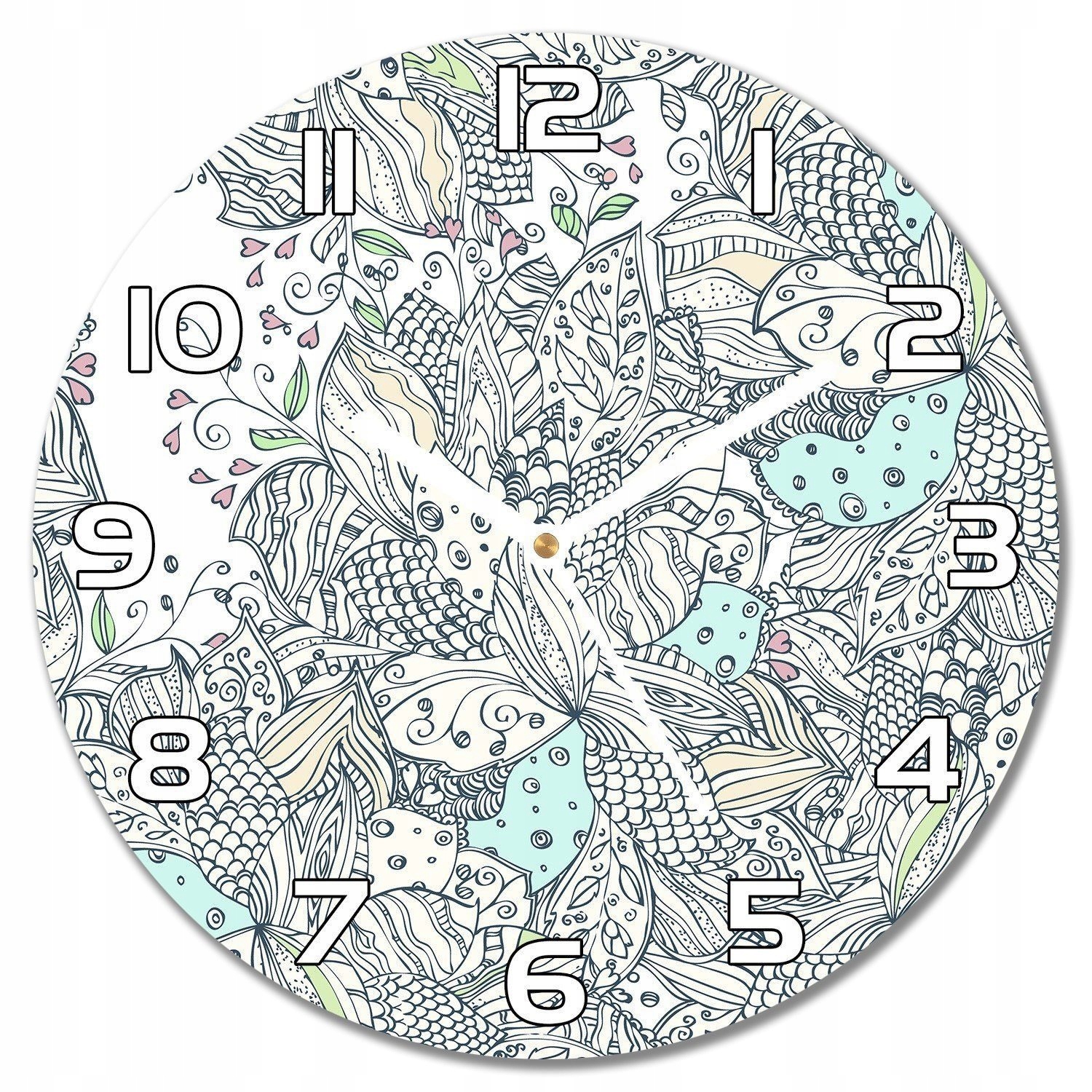 

Bezgłośny szklany zegar Kwiaty w stylu Doodle f30