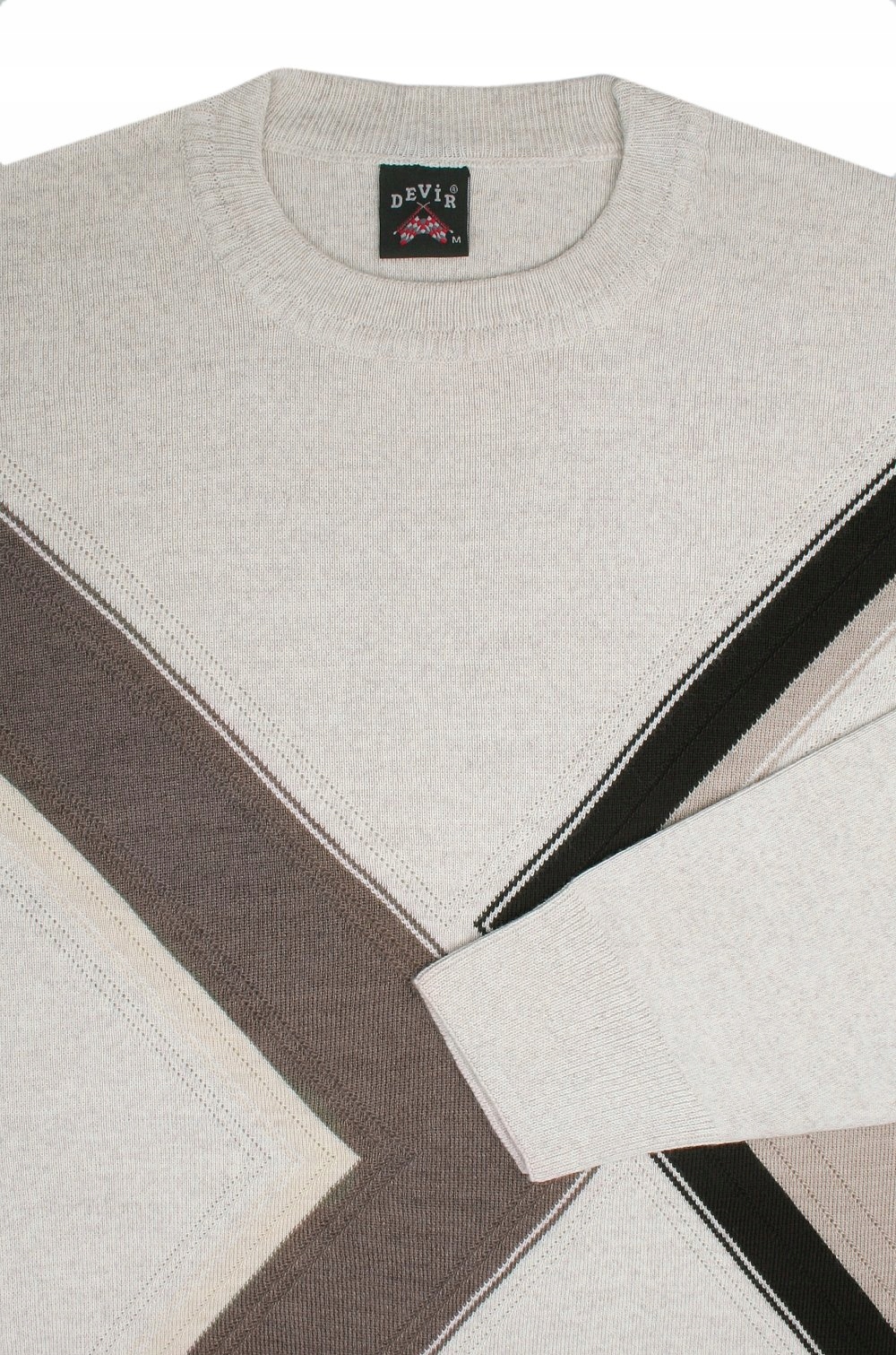 Beżowy Wełniany Sweter w Paski DEVIR M Marka inna