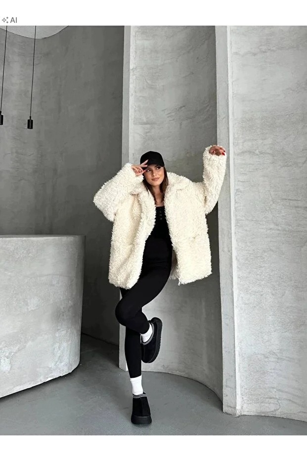 Měkká Krémová Dámská Bunda Kožíšek Oversize S 5IA