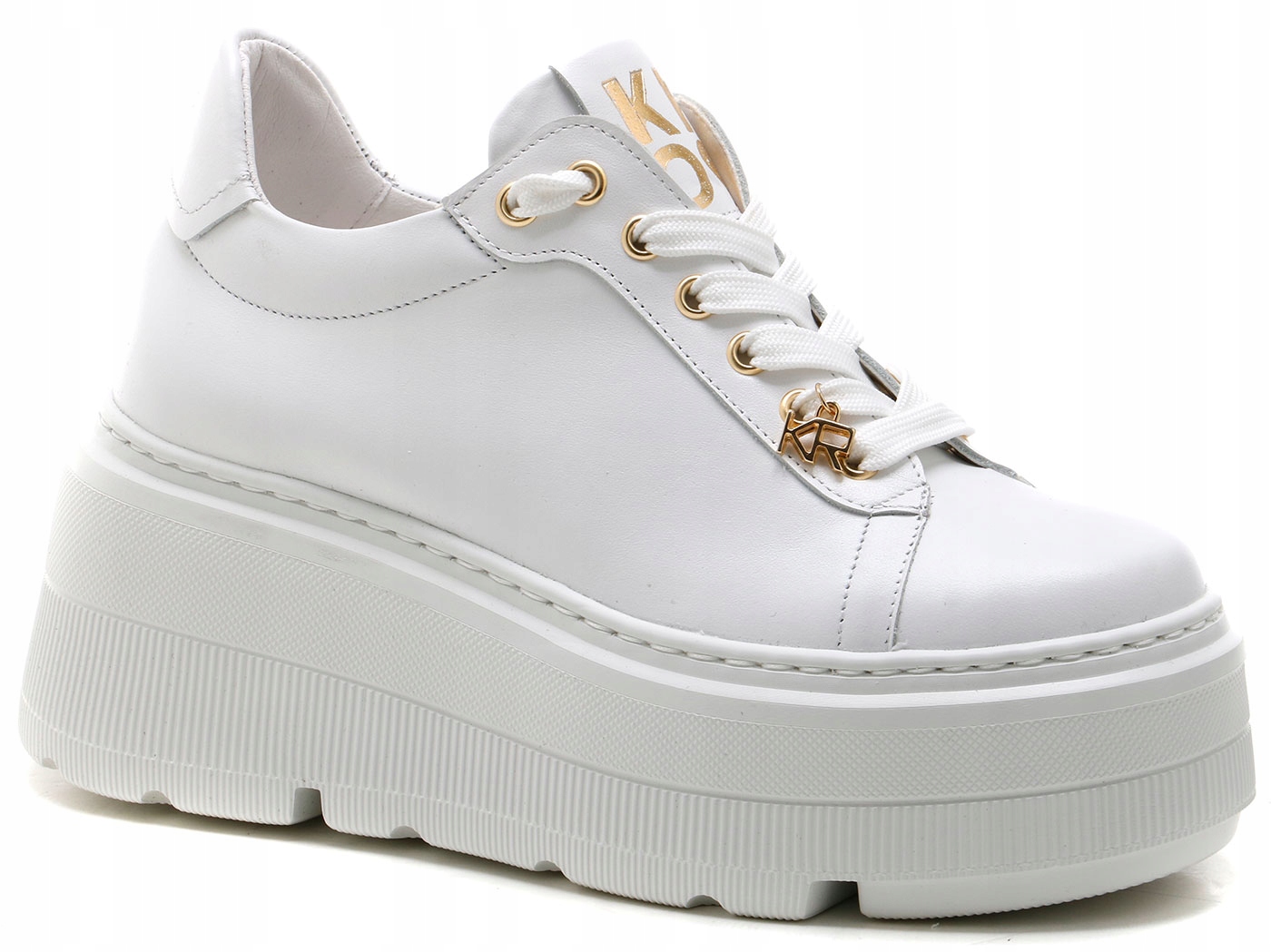 Bílé kožené dámské tenisky na platformě se šněrováním Karino 40