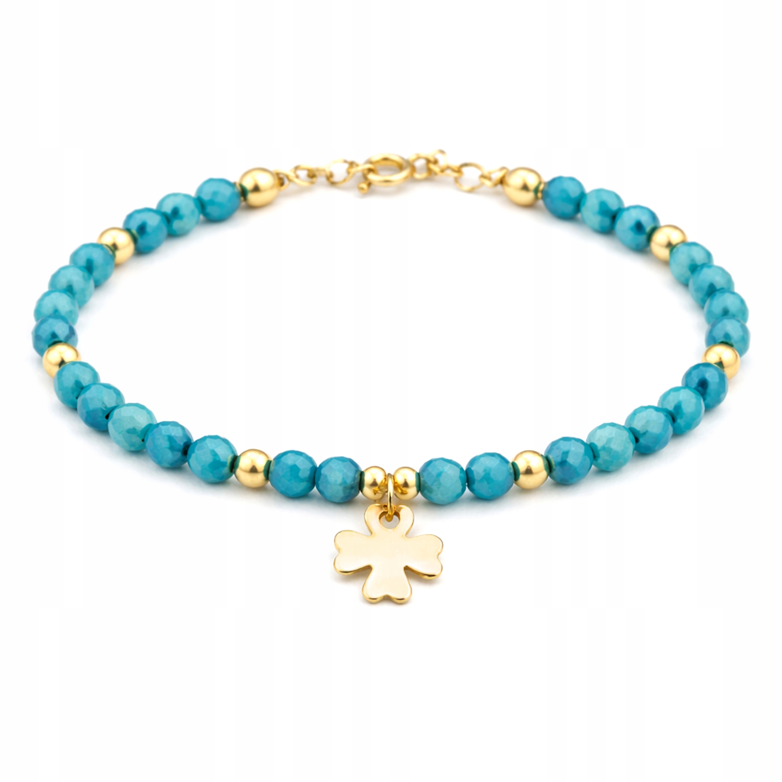 Zlatý náramek Chalcedon Modrý Dámský Přírodní Kameny Stříbro 925