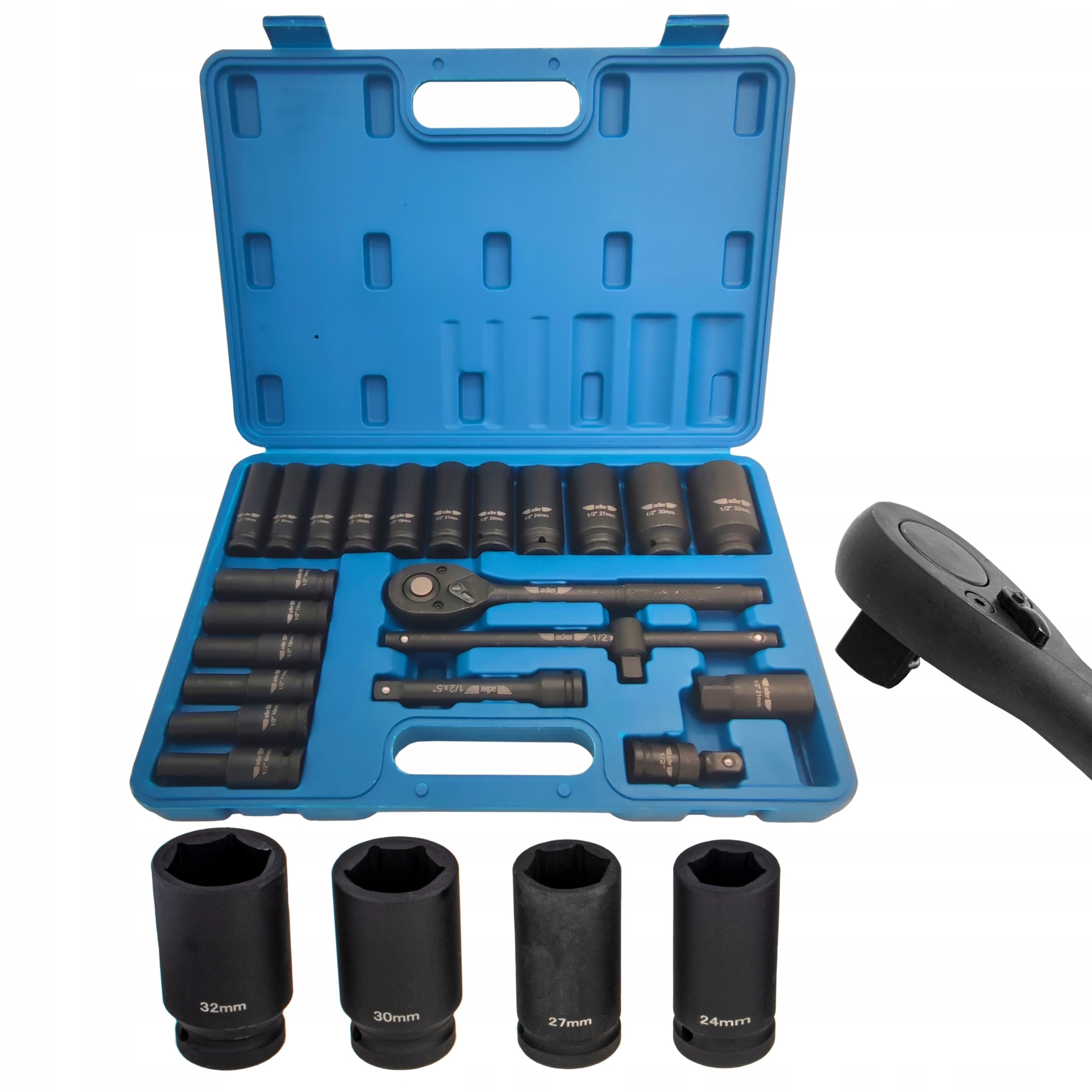 ADLER NASADKI UDAROWE GRZECHOTKA 23szt 1/2' 8-32mm