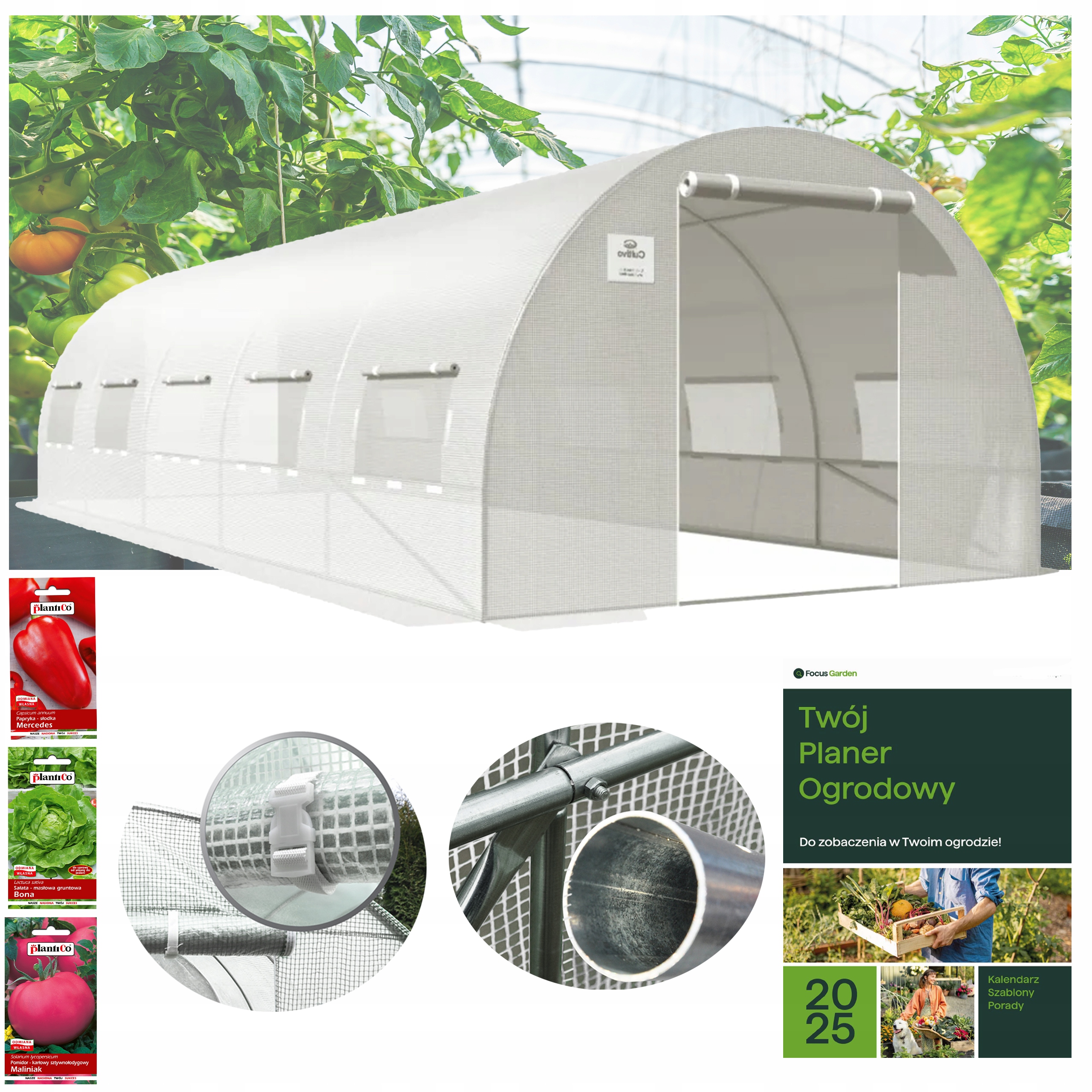 Tunel Ogrodowy Foliowy Szklarnia 3x8x2 24m2 Podwójne Drzwi UV-4 GRATIS
