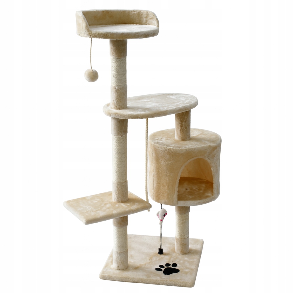 Drapak Dla Kota Legowisko Wieża Domek Słupek Zabawka Na Sznurku Beżowy