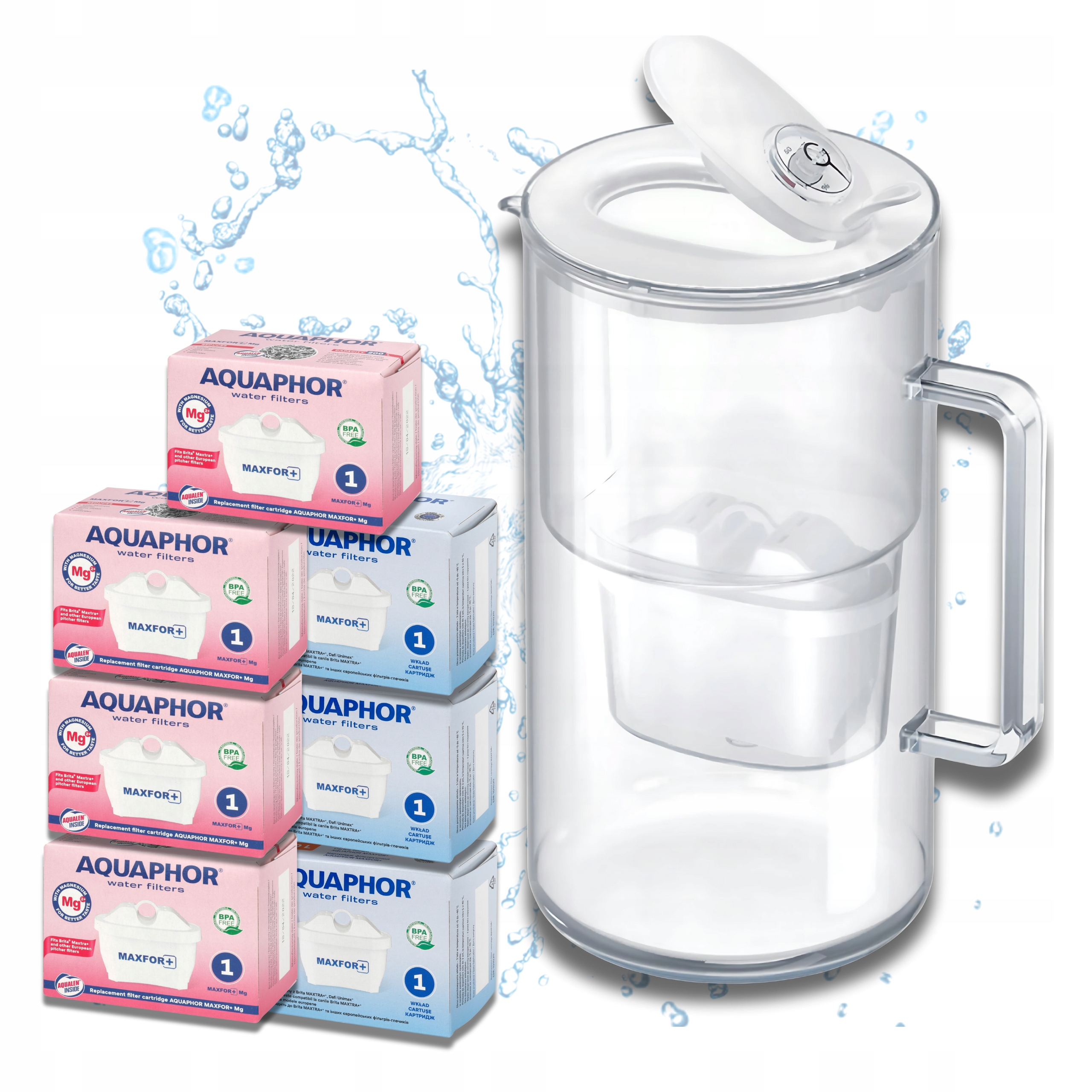 Filtrační konvice skleněná Aquaphor Glass bílá 7 filtrů Maxfor (4 mg 3)